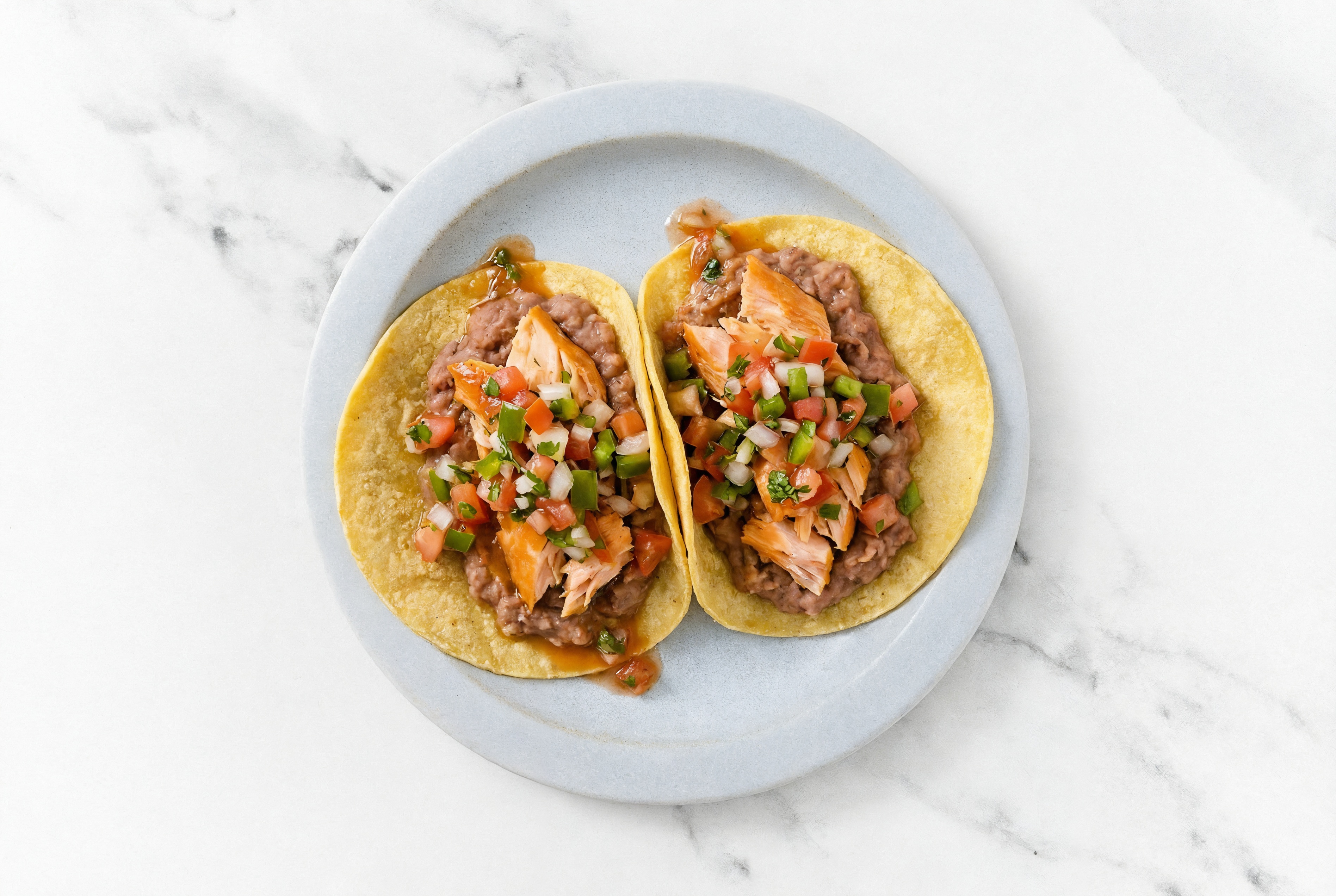 Herby Refried Red Bean Tacos with Smoked Salmon & Fresh Salsa