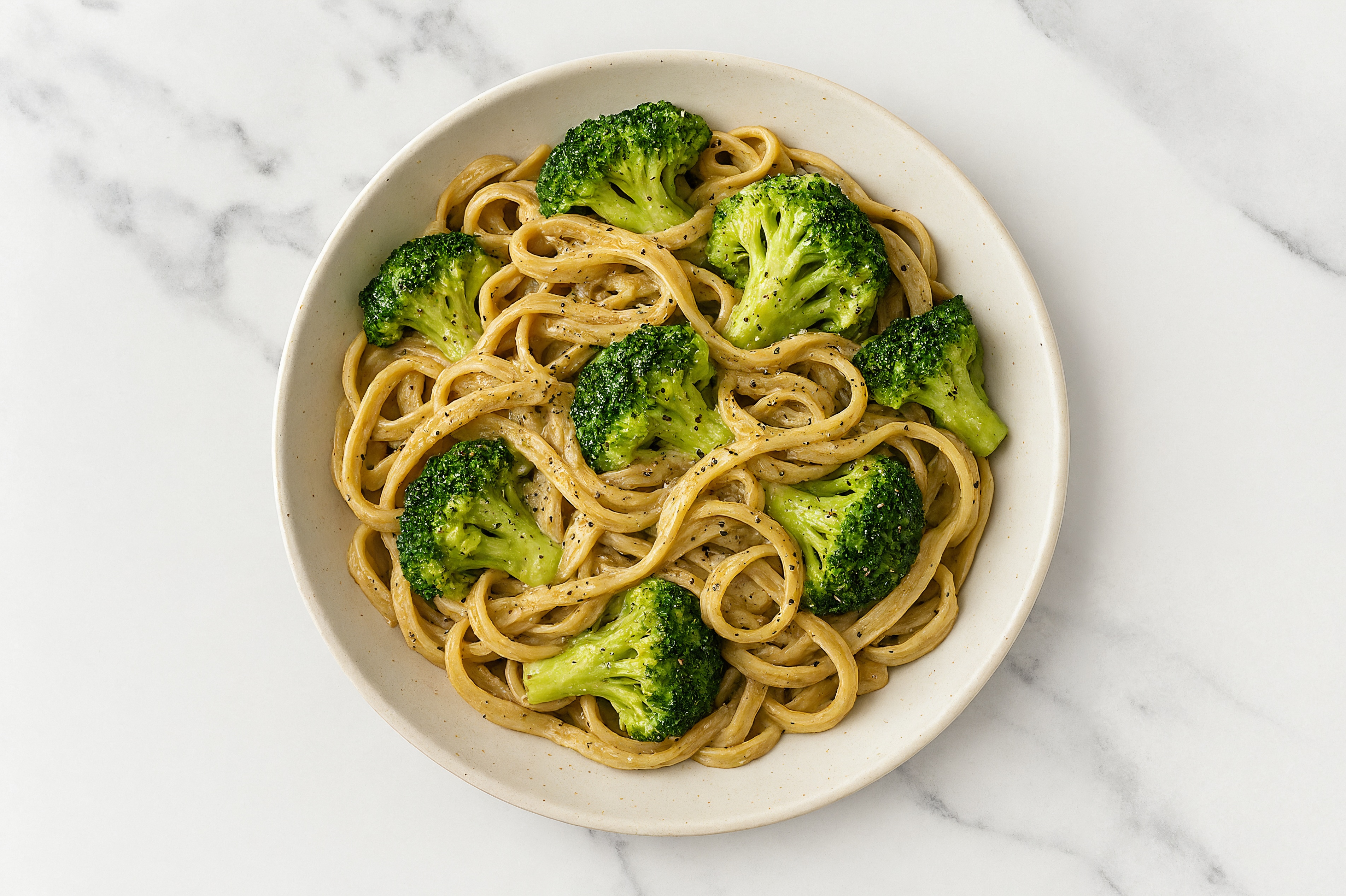Herb Cream Egg Pasta with Organic Broccoli with Cauliflower Linguine