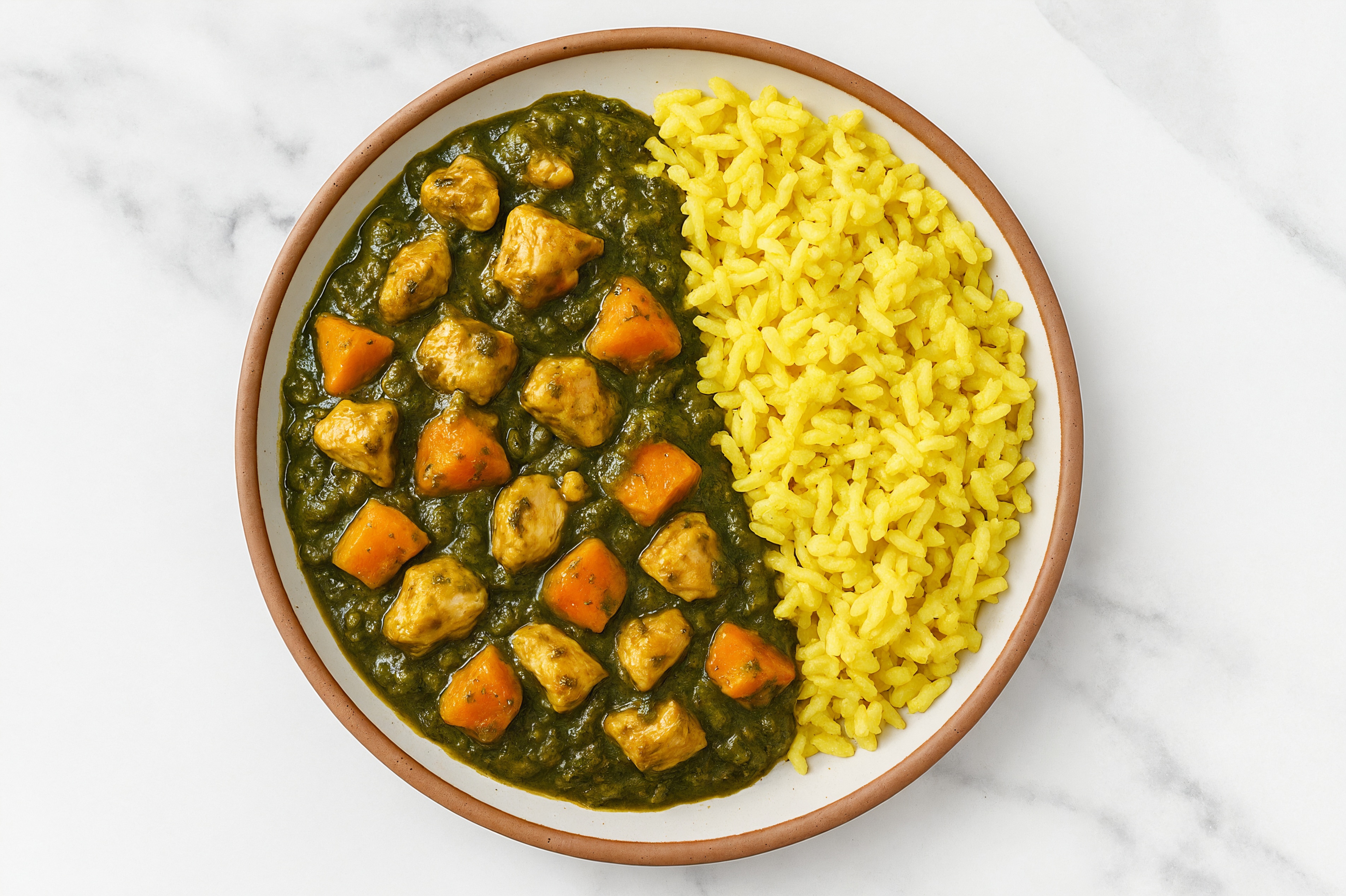 Chicken Sweet Potato Saag over Herb Rice