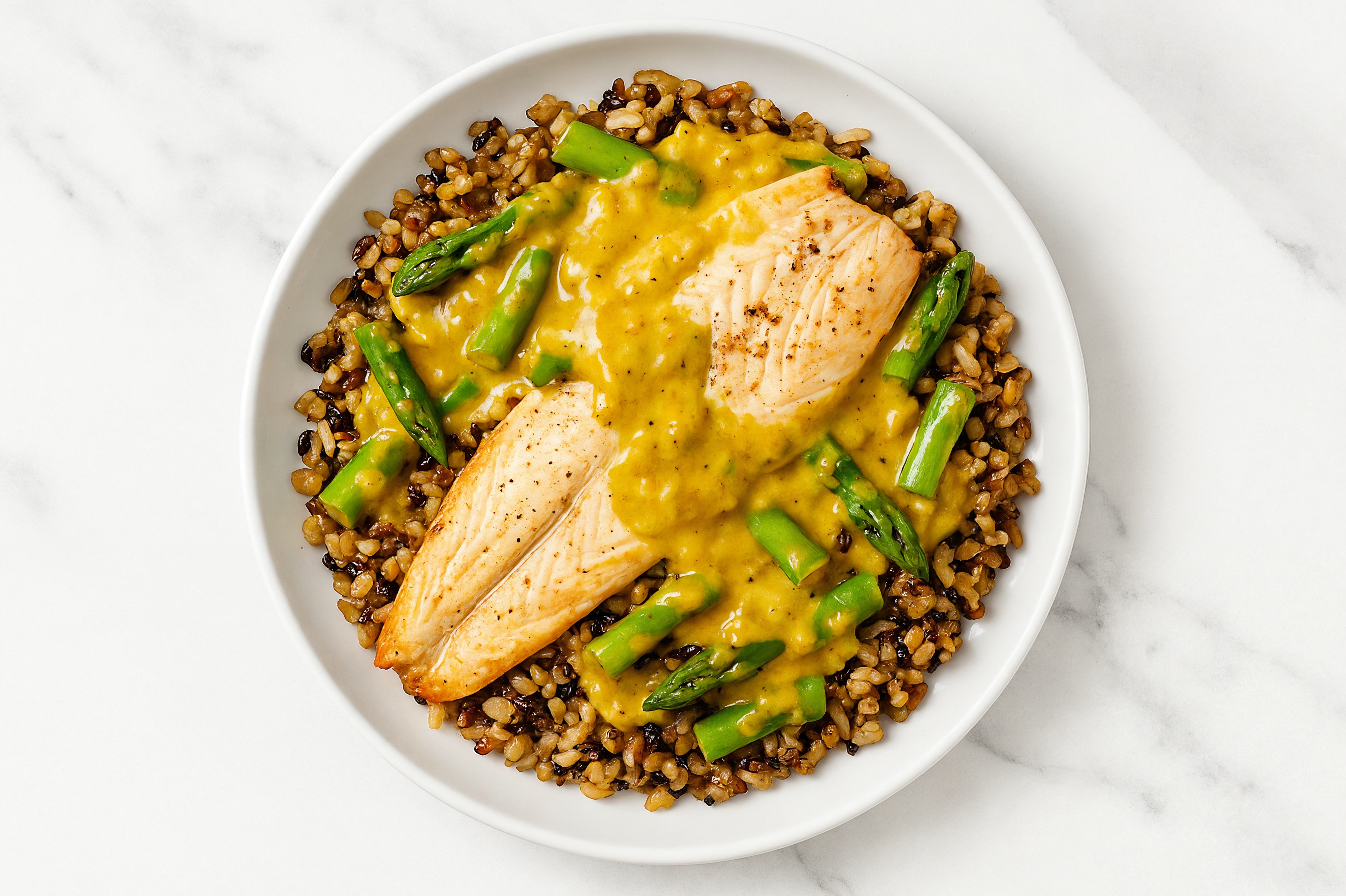 Steelhead Trout & Asparagus Grain Bowl with Coconut Curry