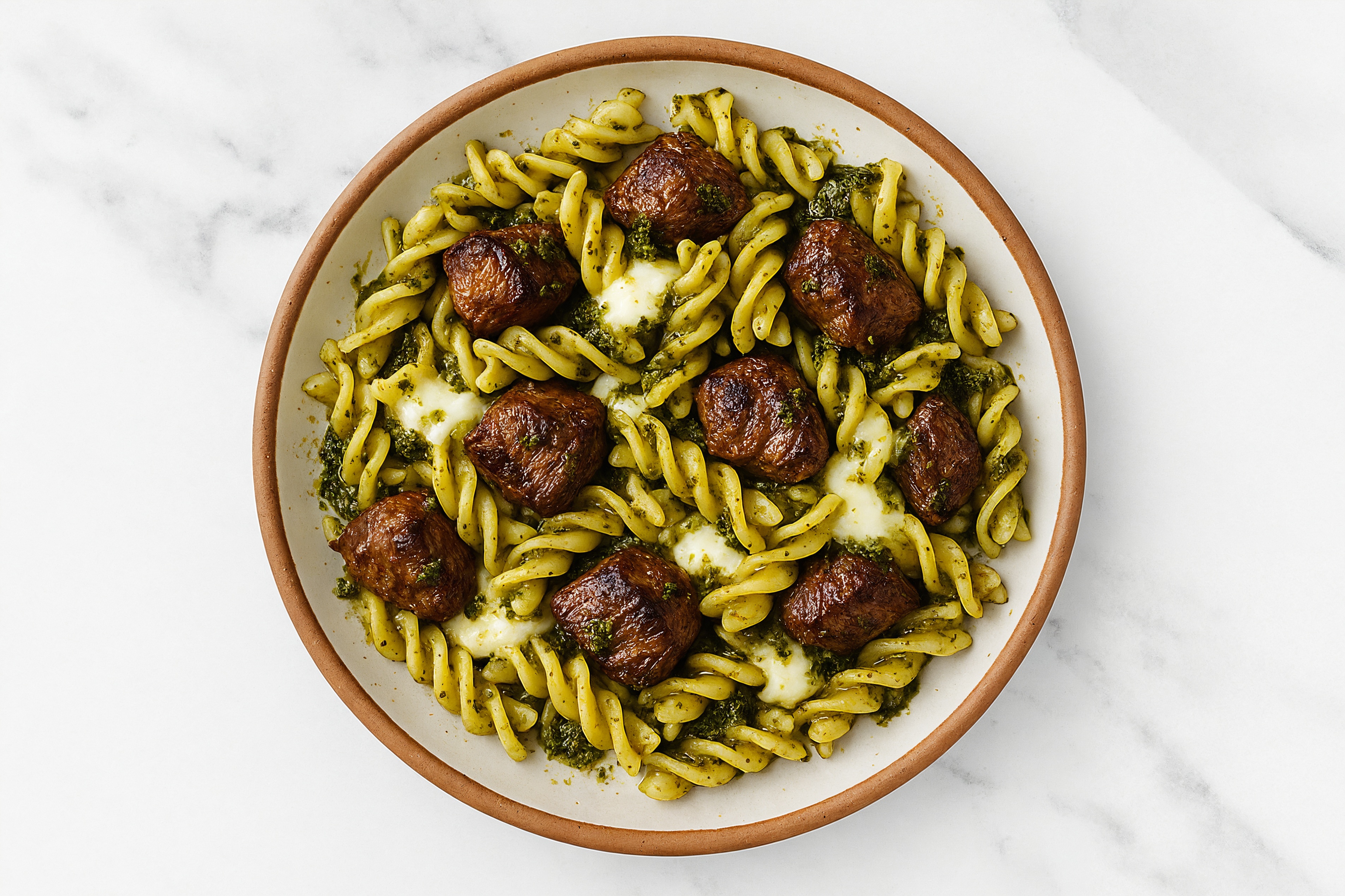 Pesto Fusilli with Lamb & Fresh Mozzarella
