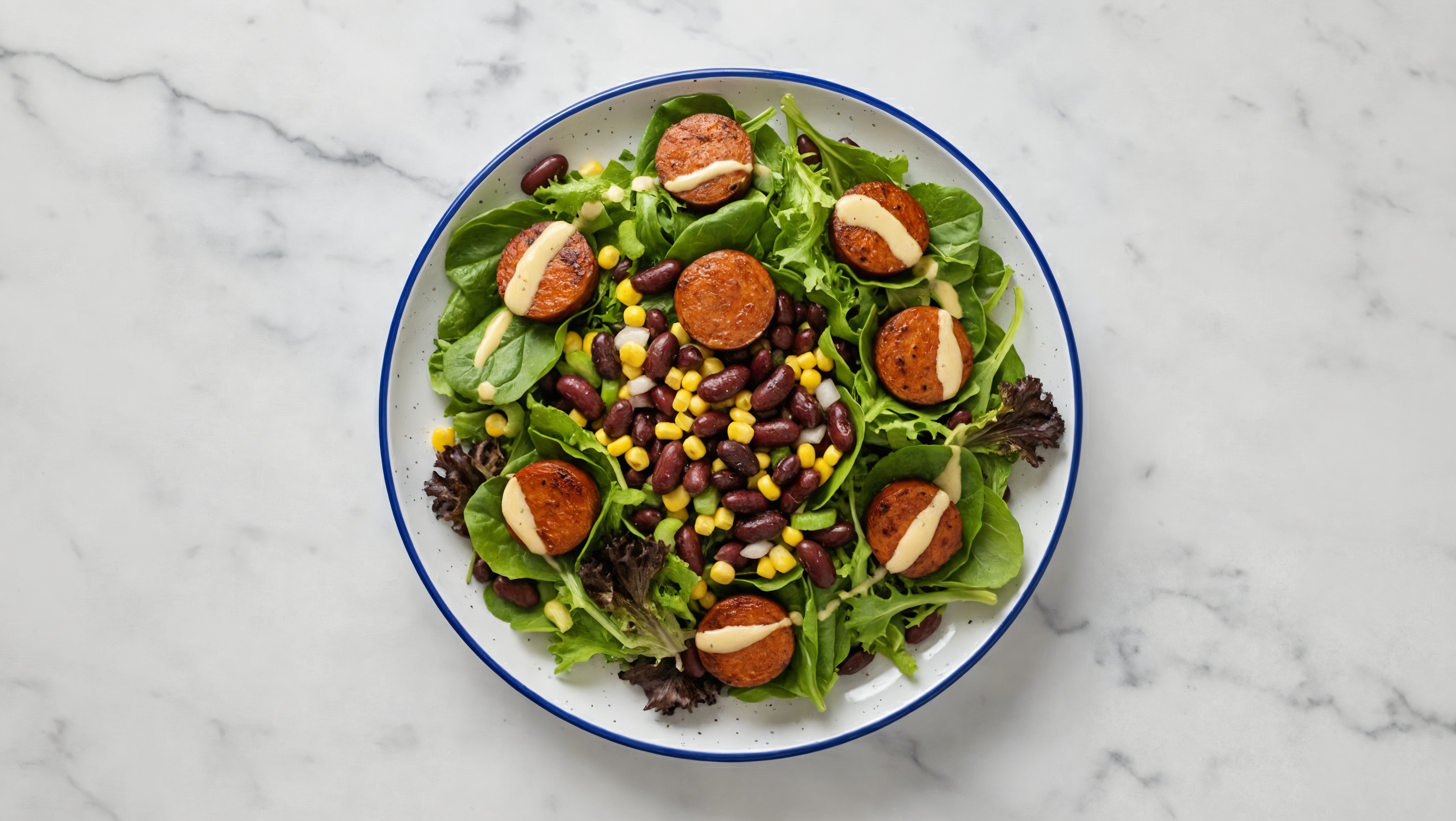 Tahini Spring Mix Salad with Turkey Sausage & Black Beans