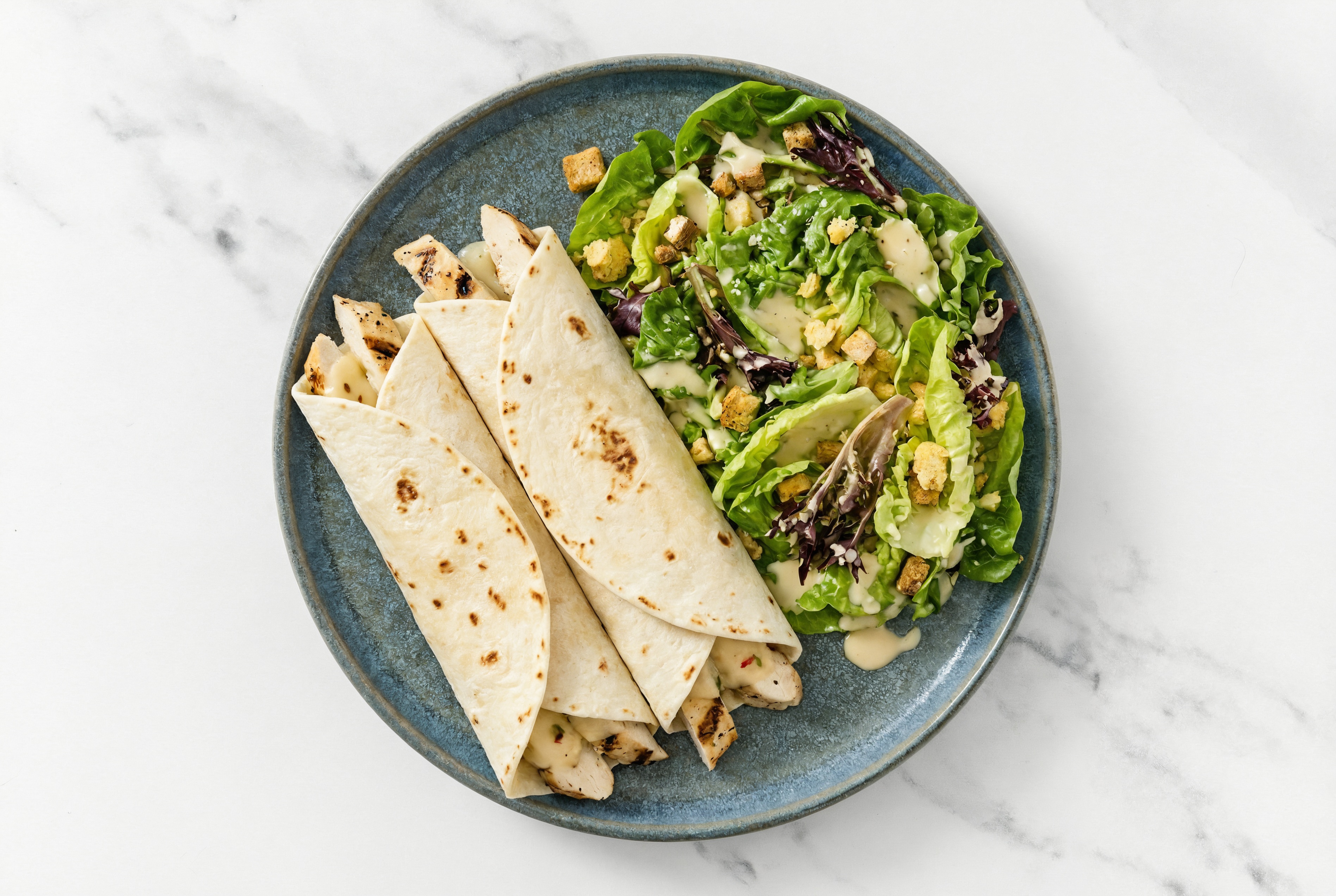 Seasoned Grilled Chicken Breast + Jack Cheese Wrap with + Side of Little Gem Salad