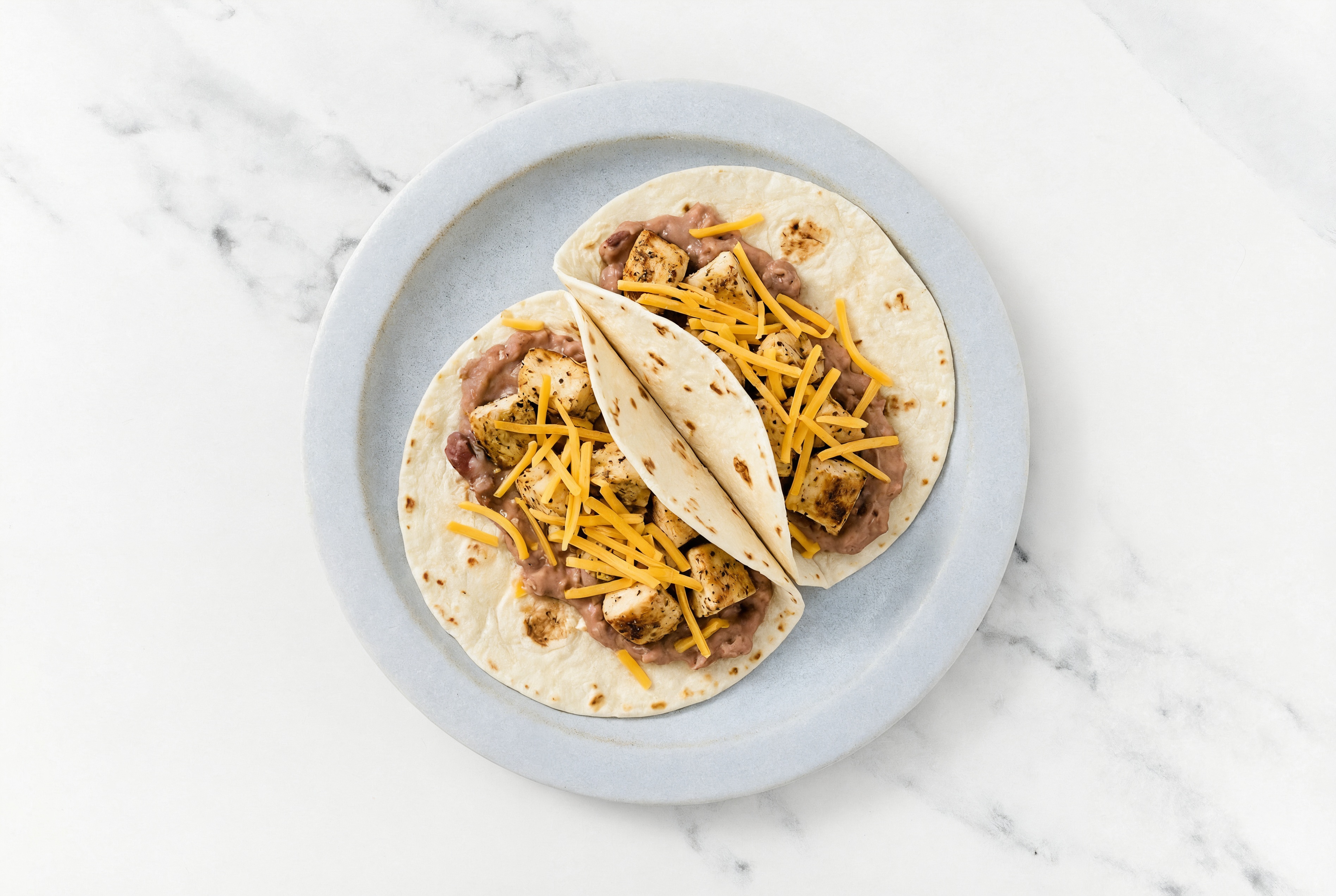 Garlic Chicken Tacos with Cheddar Cheese & Refried Red Beans