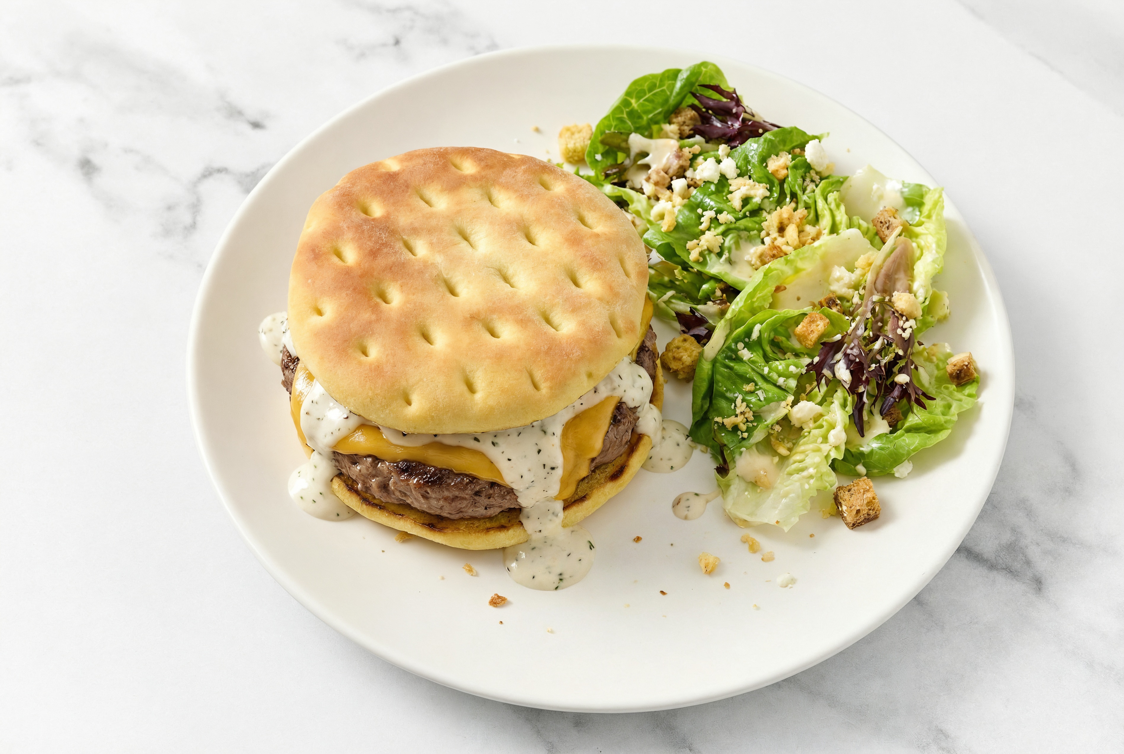 Ranch Cheddar Burger + Little Gem Salad with Wagyu Beef Patties