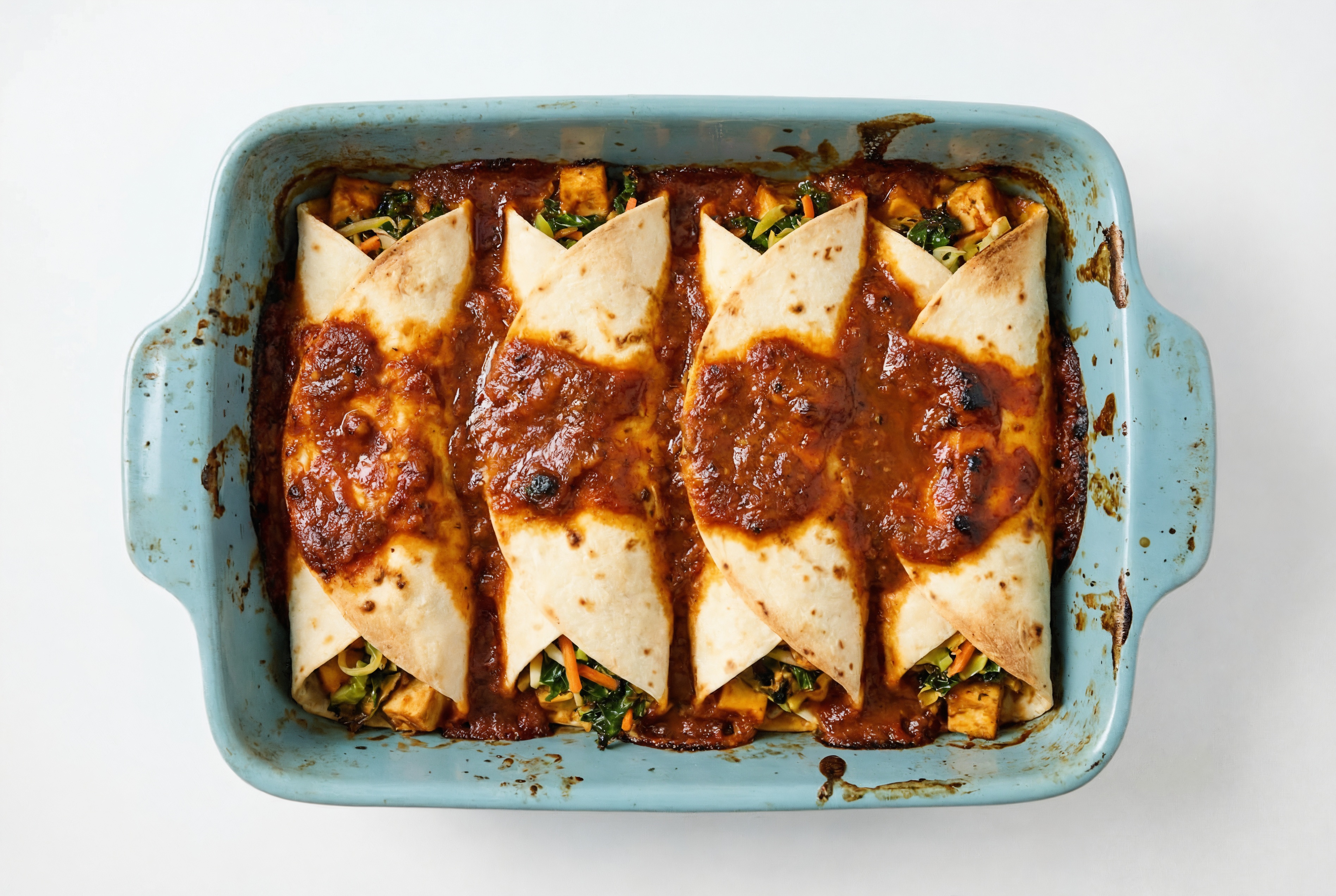 Herby Super Veggie + Extra Firm Tofu Enchiladas Rojas