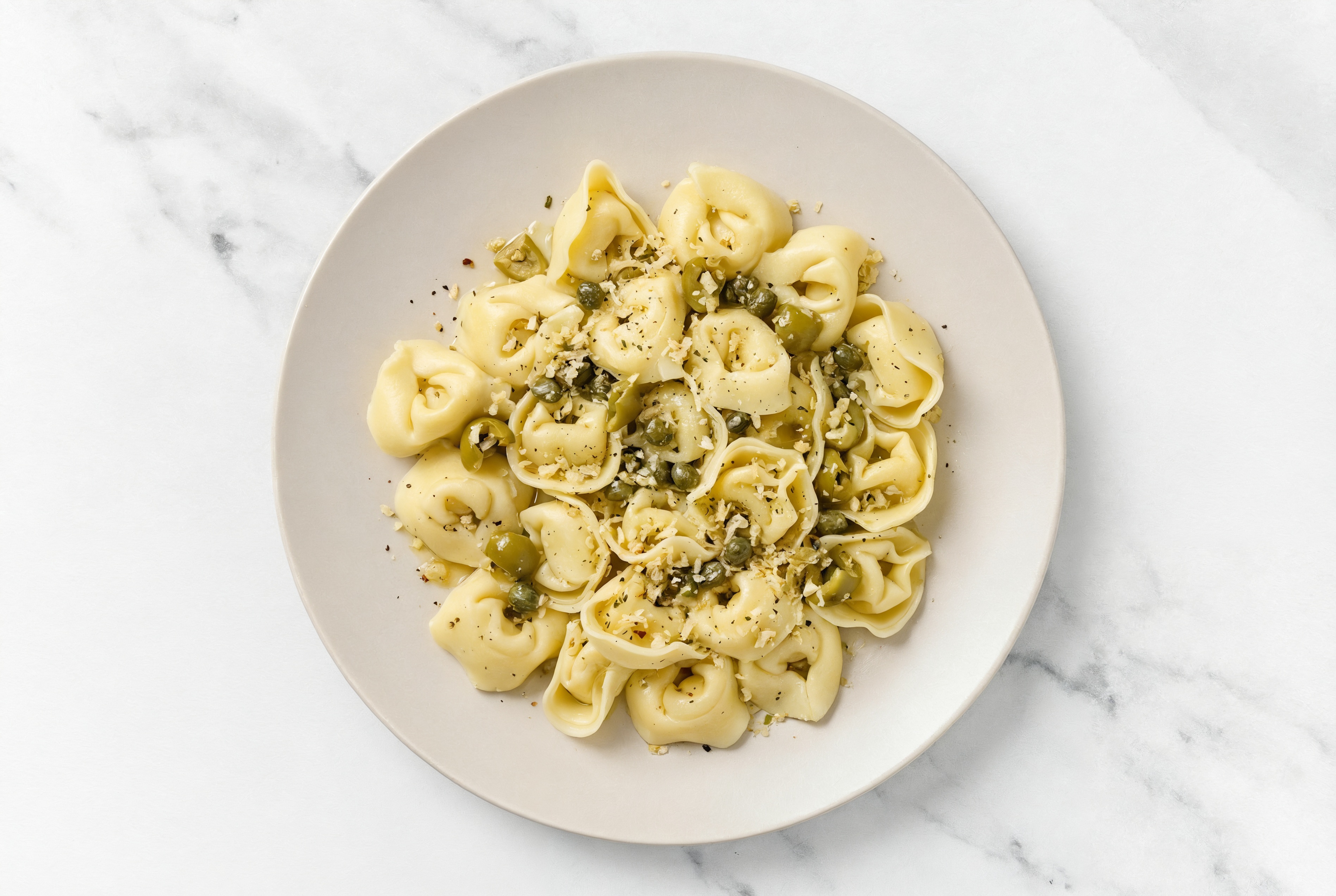 Tortelloni with Green Olive Gremolata + Toasted Panko