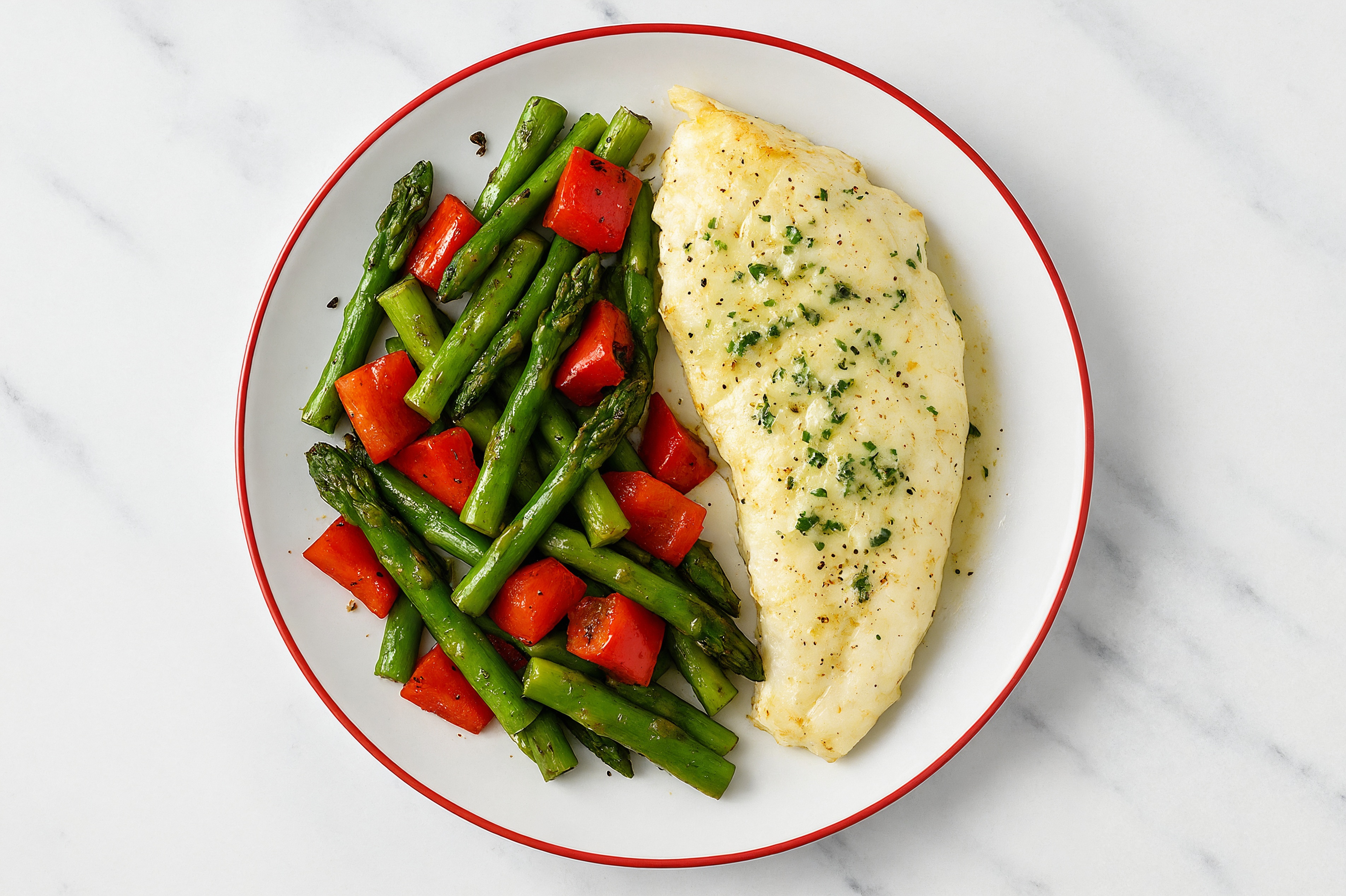 Sheet-Pan Slow Churned Herb Pasture Butter Cod with Asparagus + Organic Red Peppers