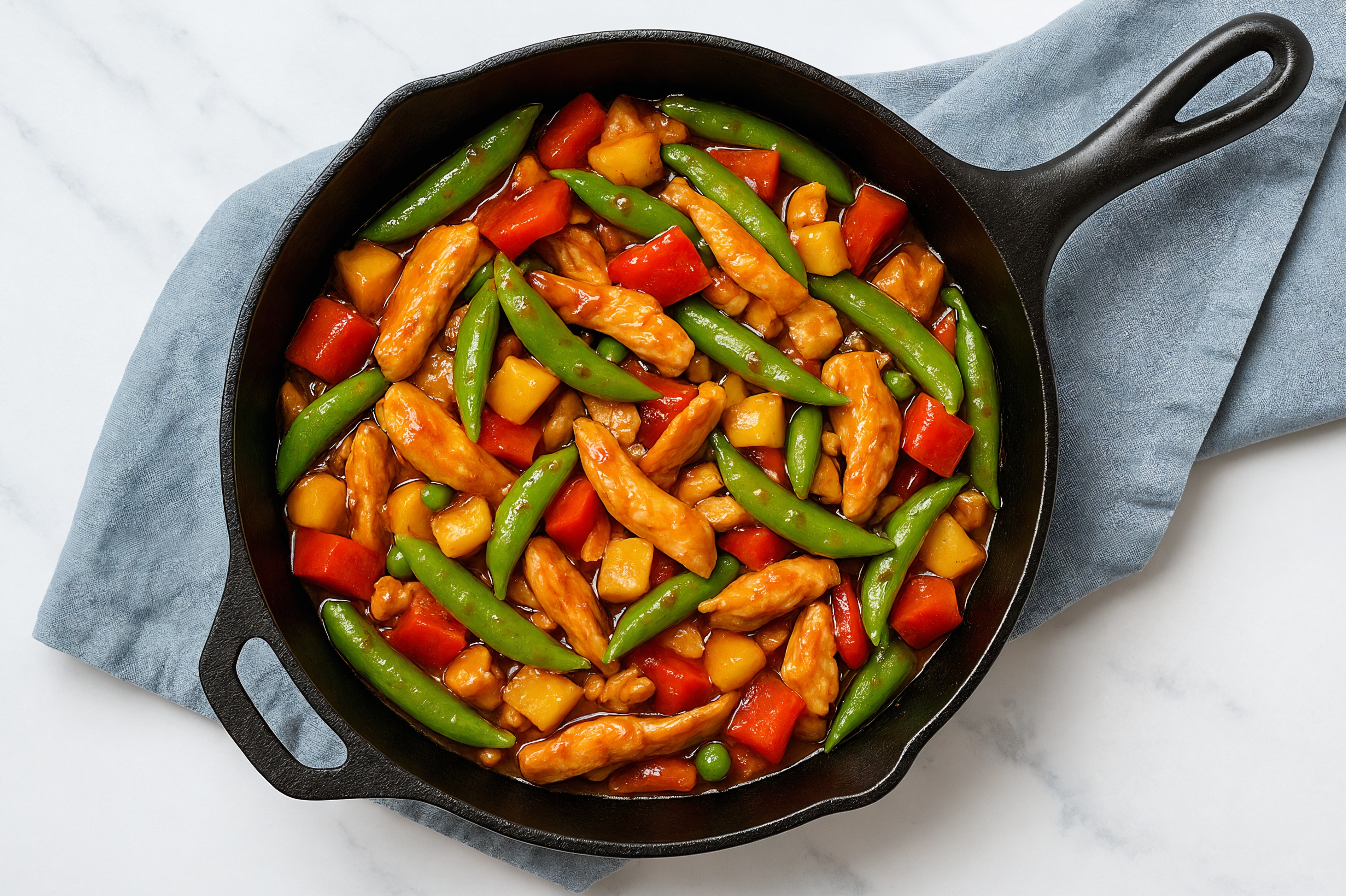 Sweet Chili Lime Chicken with Pea Snaps, Bell Pepper + Pineapple