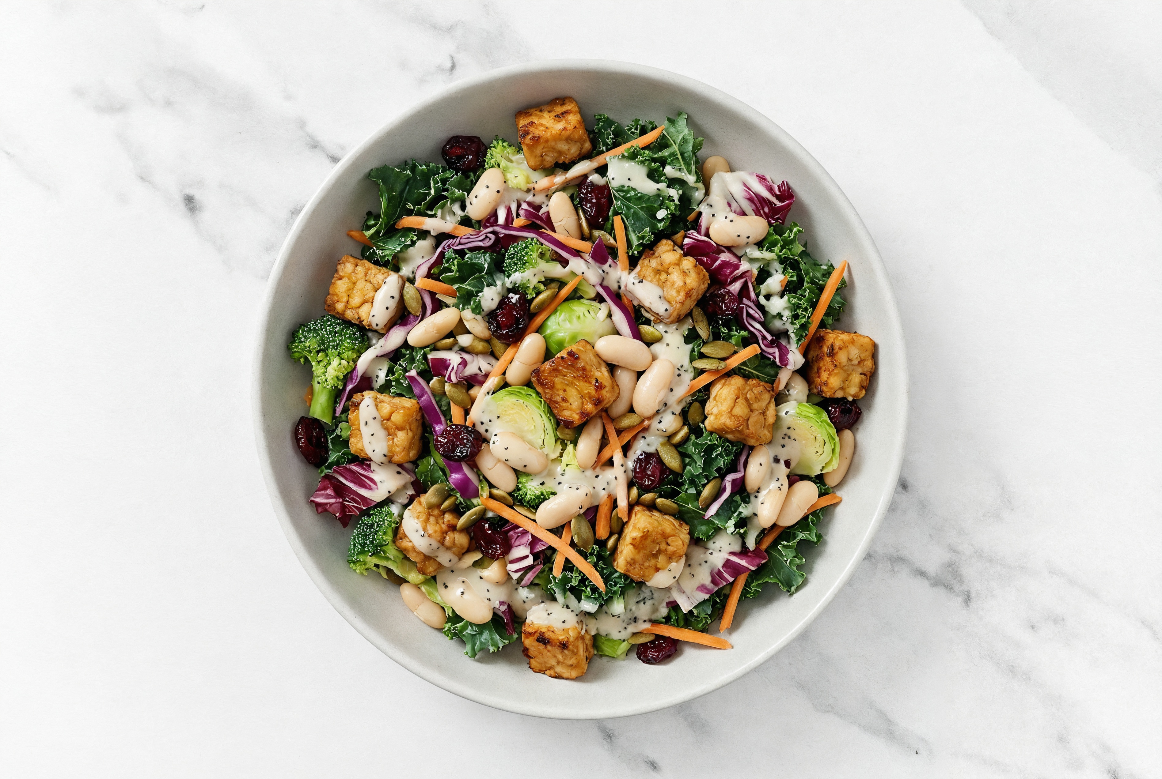 Chickpea Tempeh + Cannellini Bean Sweet Kale Salad