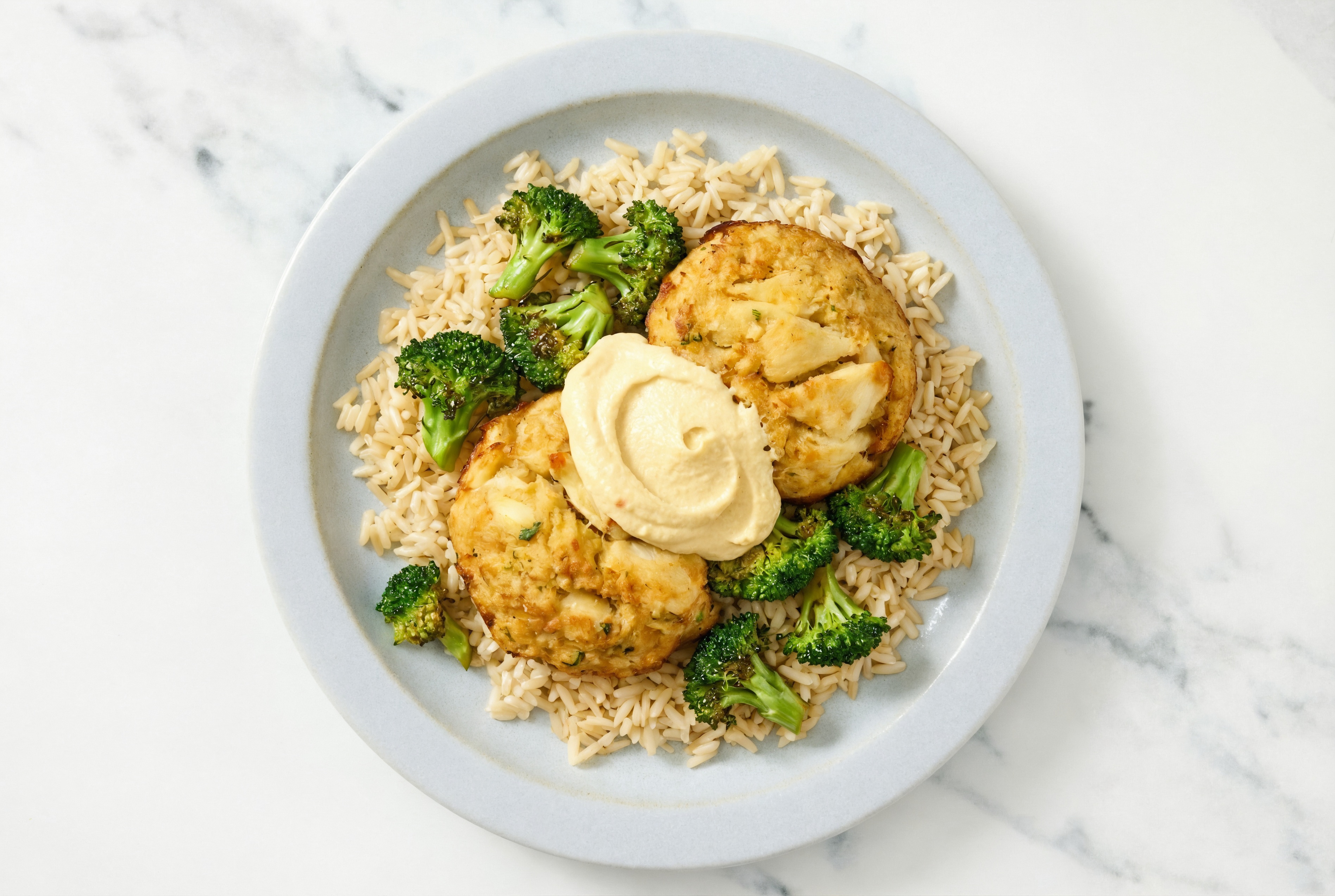 Jumbo Crab Cake + Broccoli Rice Bowl