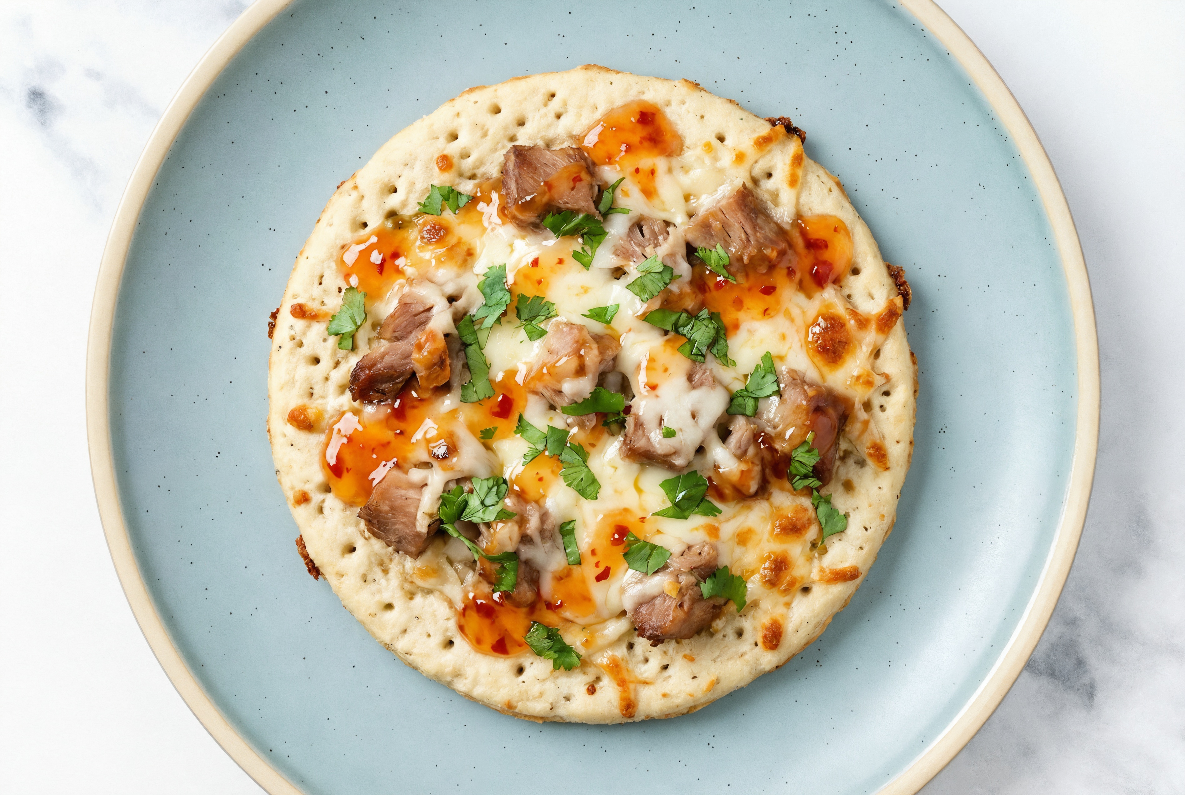 Sweet Chili Lime Pork + Shredded Mozzarella Cheese with Cilantro Gluten-Free Pizza Crusts