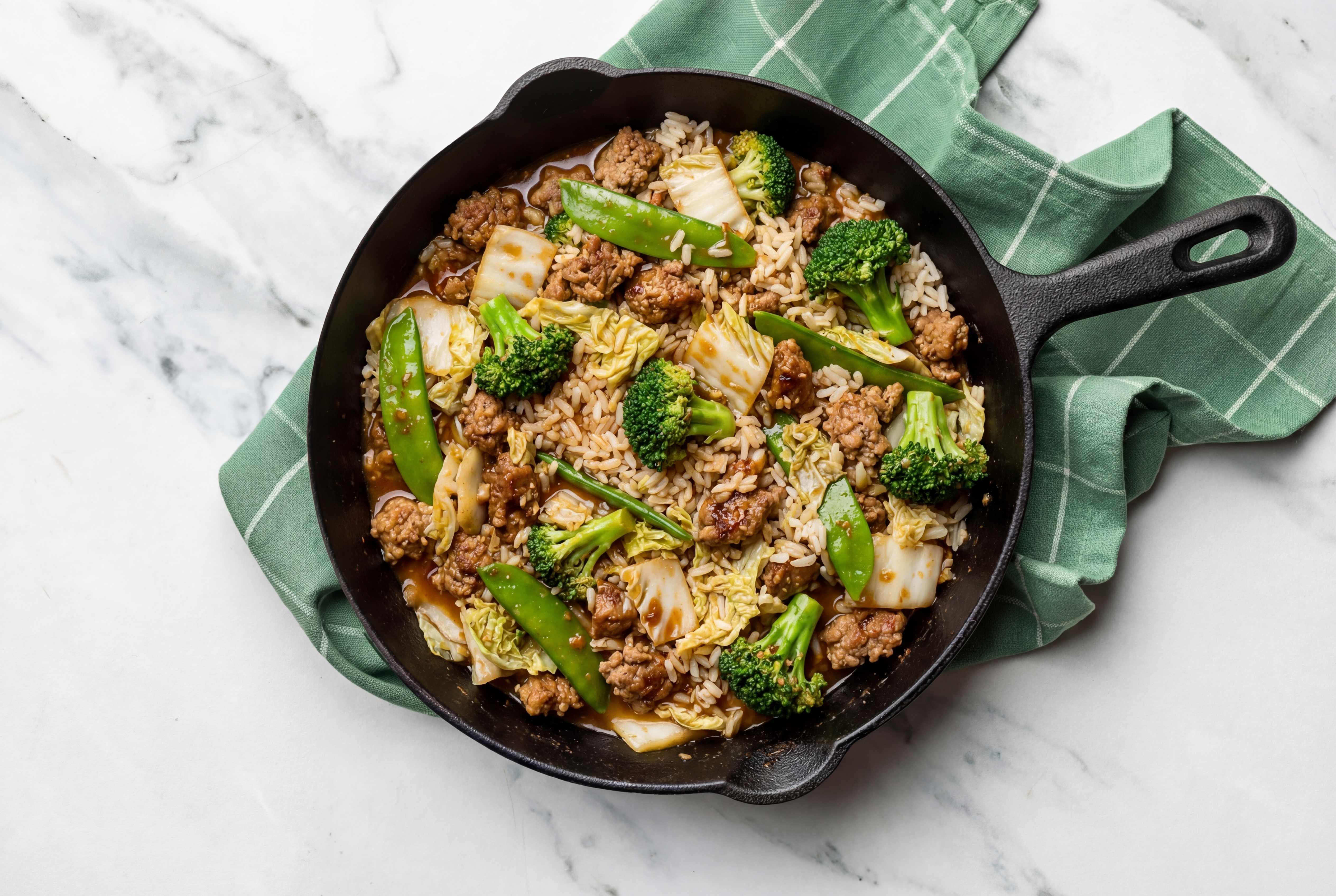 Sesame Ginger Bok Choy + Ground Italian-Style Beef Stir-Fry