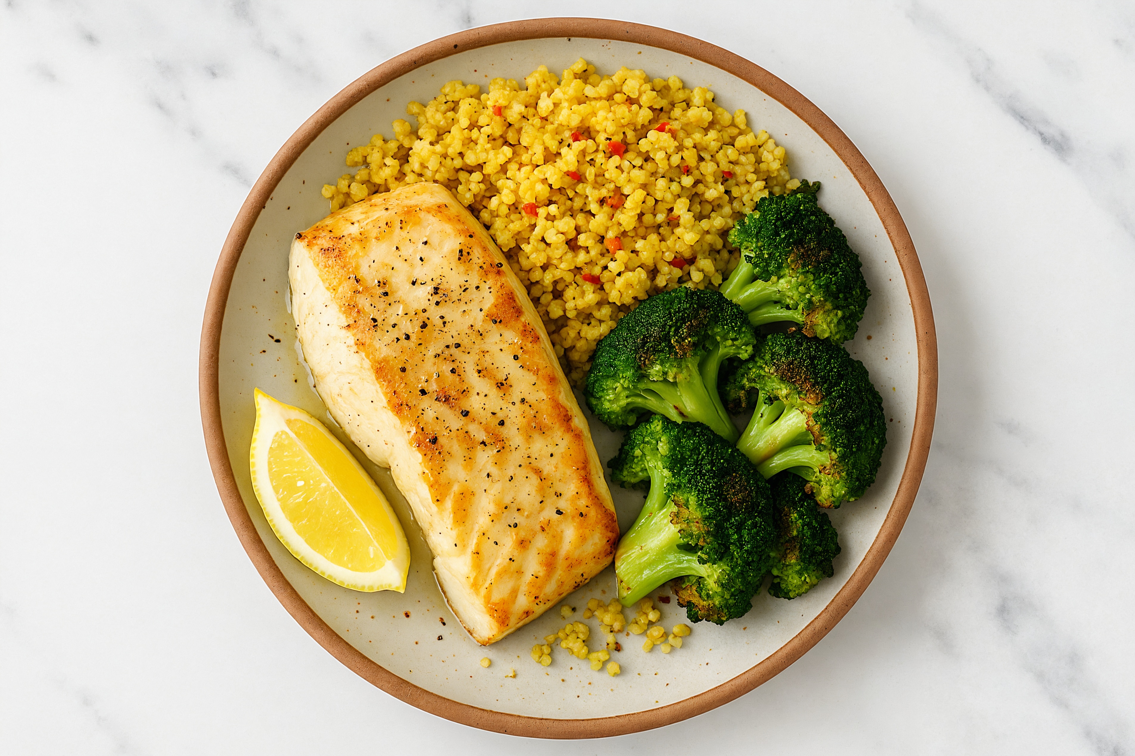 Lemony Halibut + Organic Broccoli Couscous