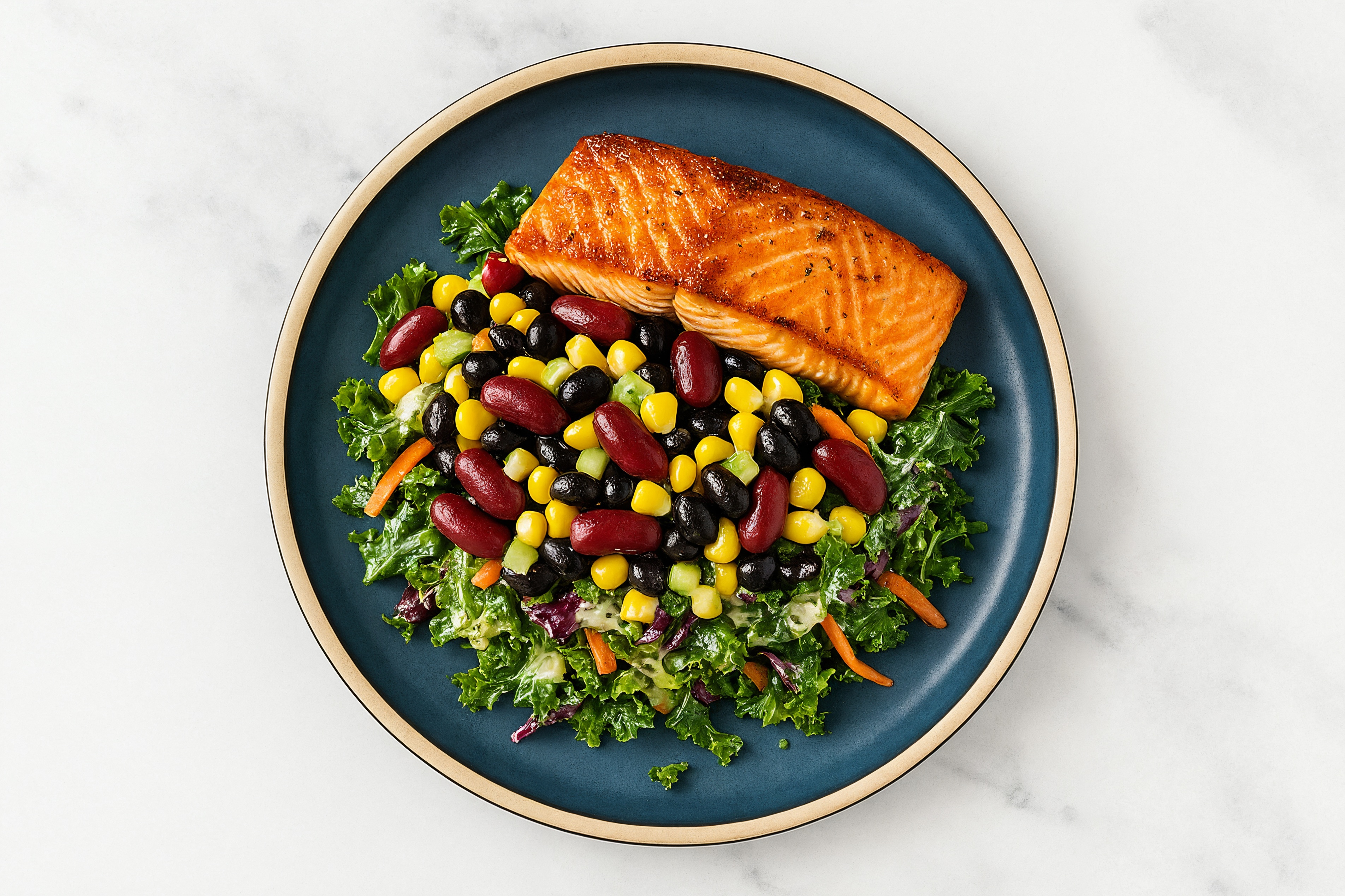 Caesar Kale Salad with Atlantic Salmon & Black Beans