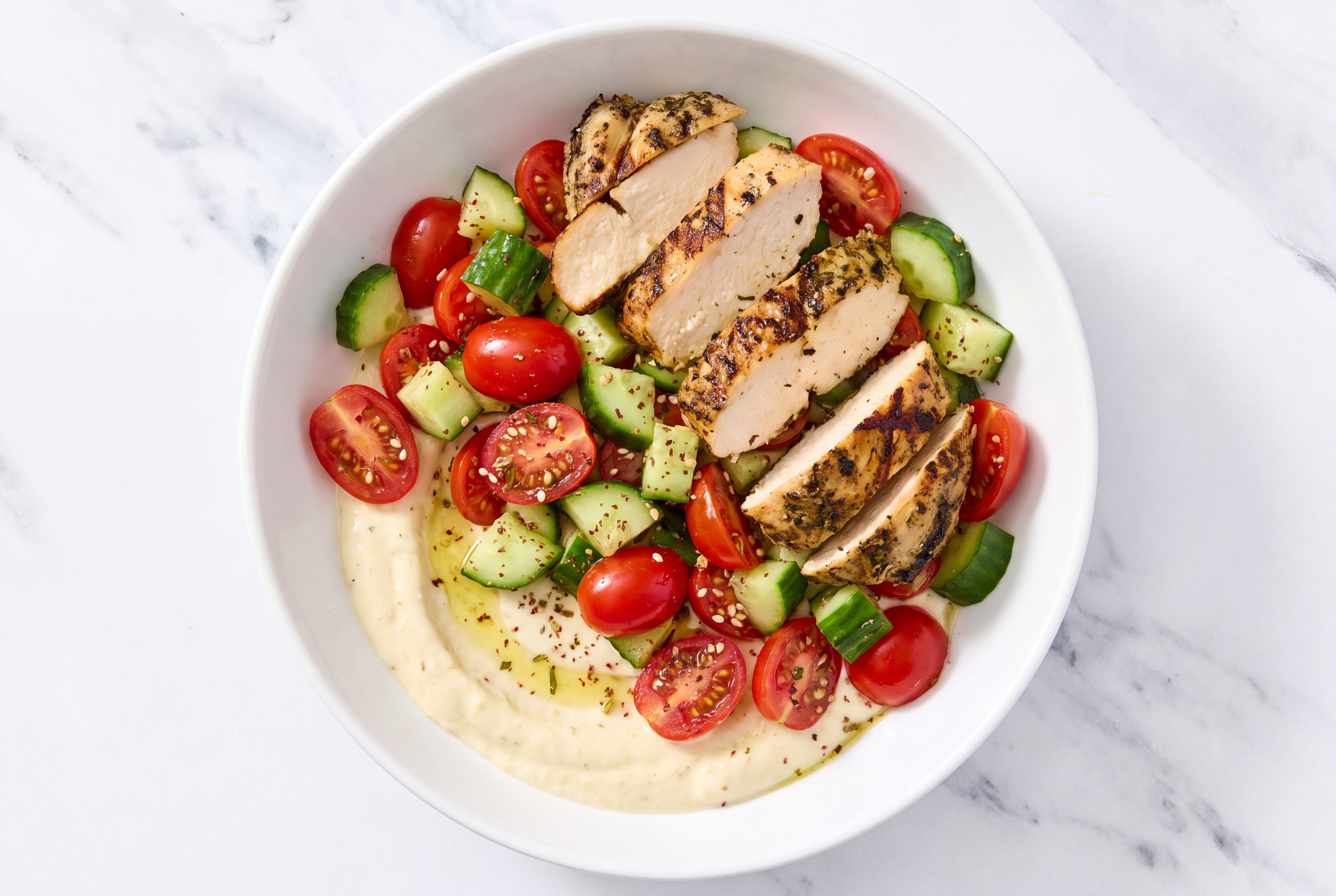 Mediterranean Chicken Chopped Salad with Garlic Sauce