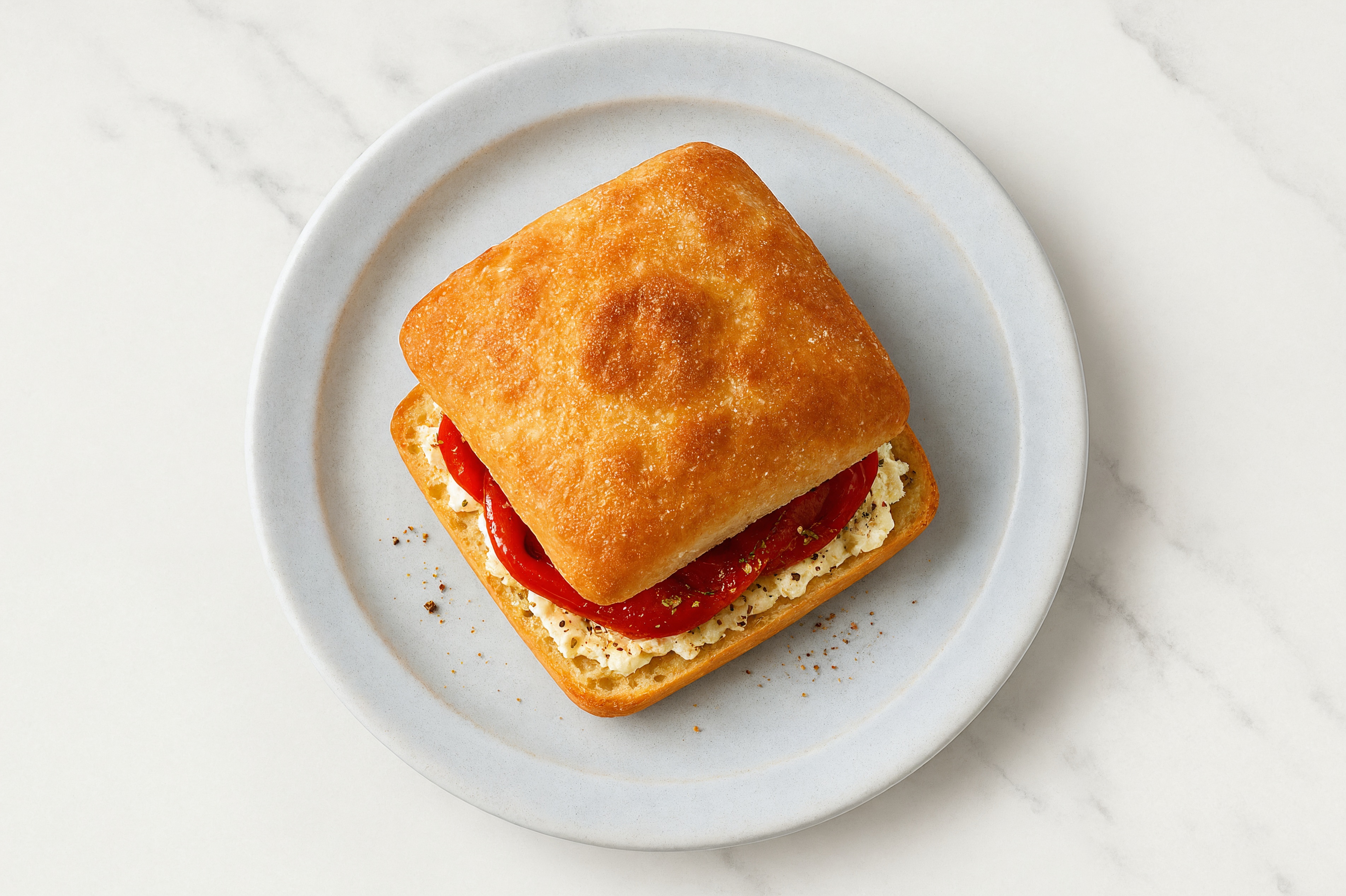 Honey Herb Sheep Cheese + Roasted Red Pepper Sandwich