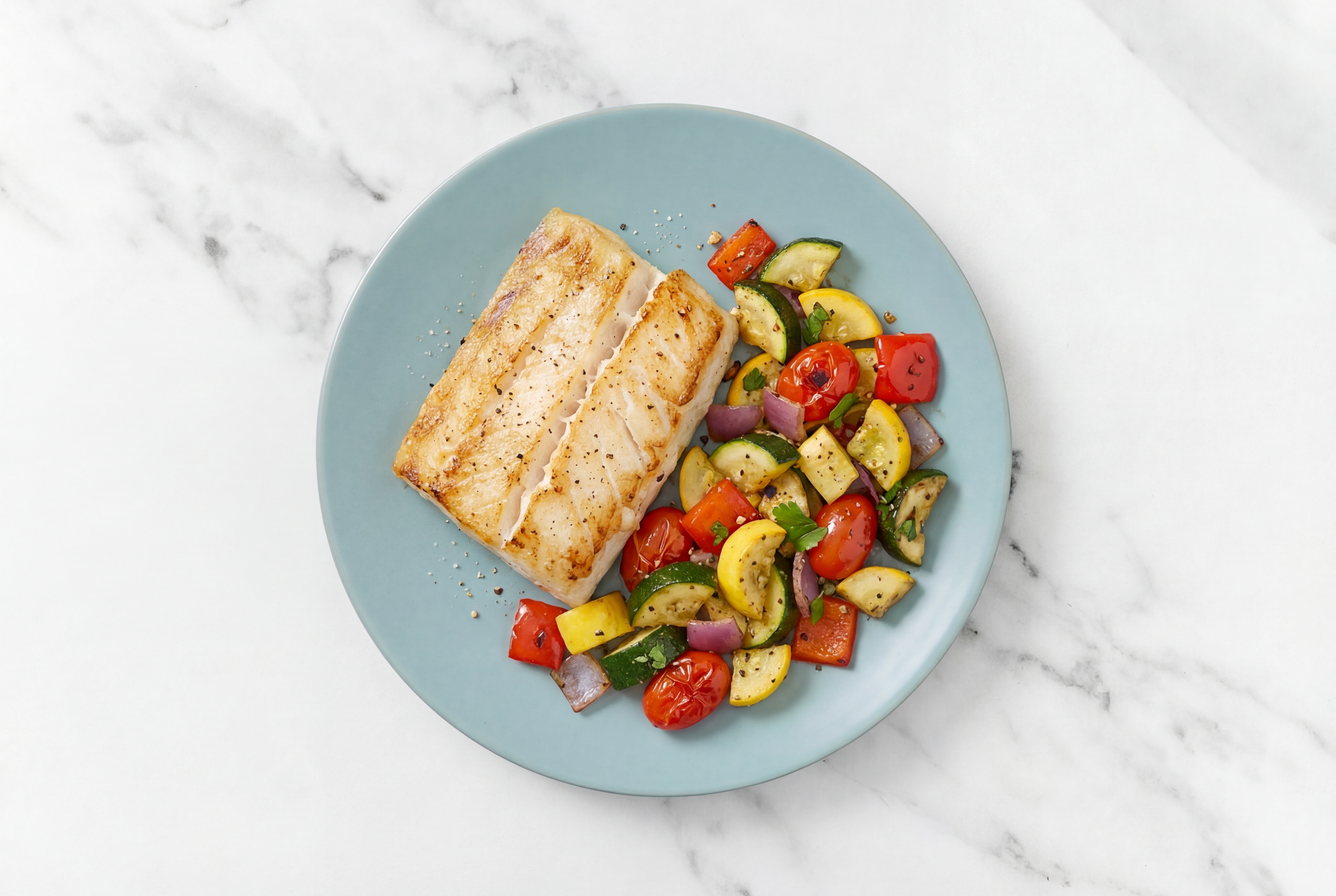 Balsamic Steelhead Barramundi + Squash Medley