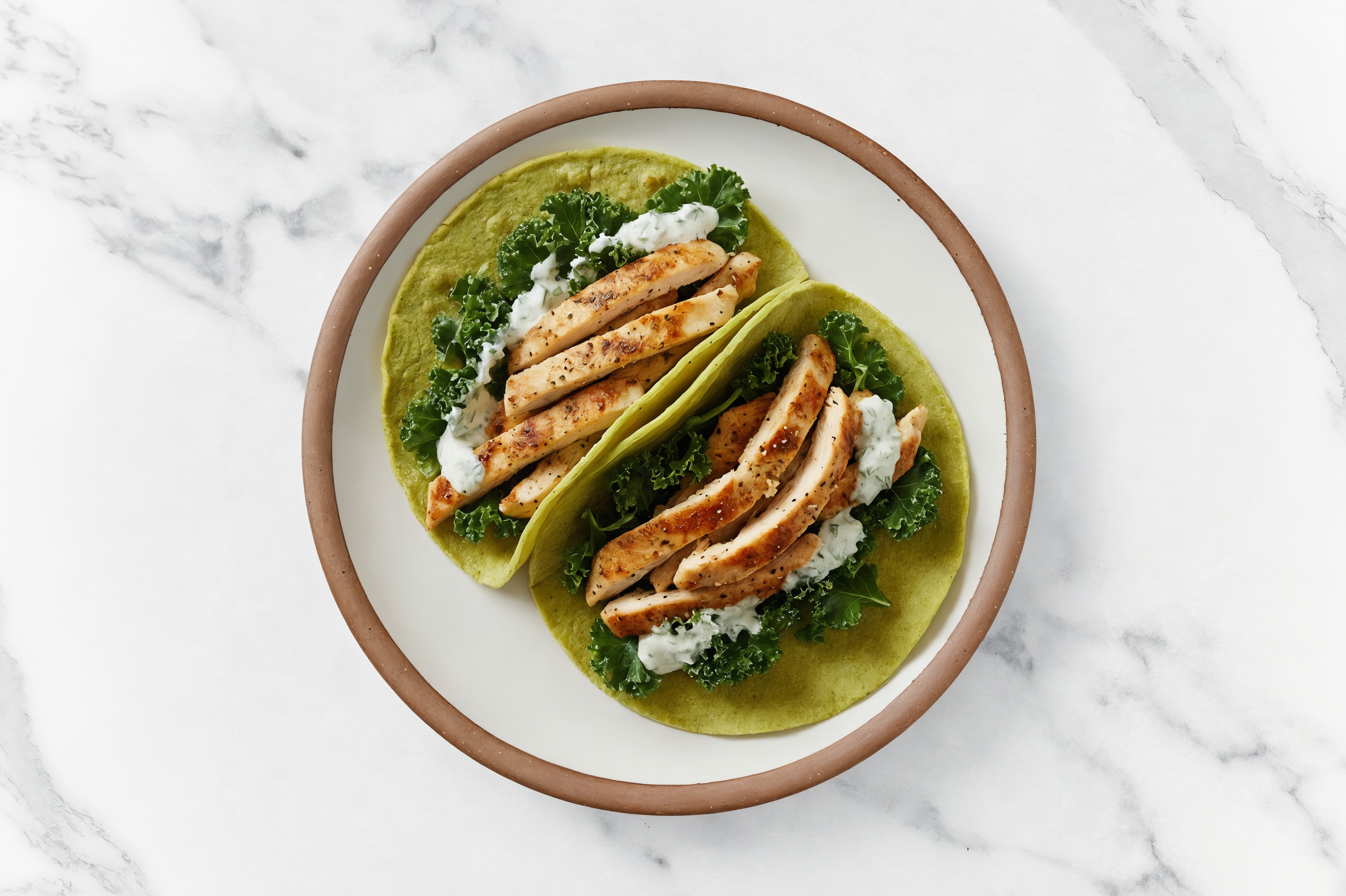 Mediterranean Chicken + Greens XL Tacos with Spinach Tortilla