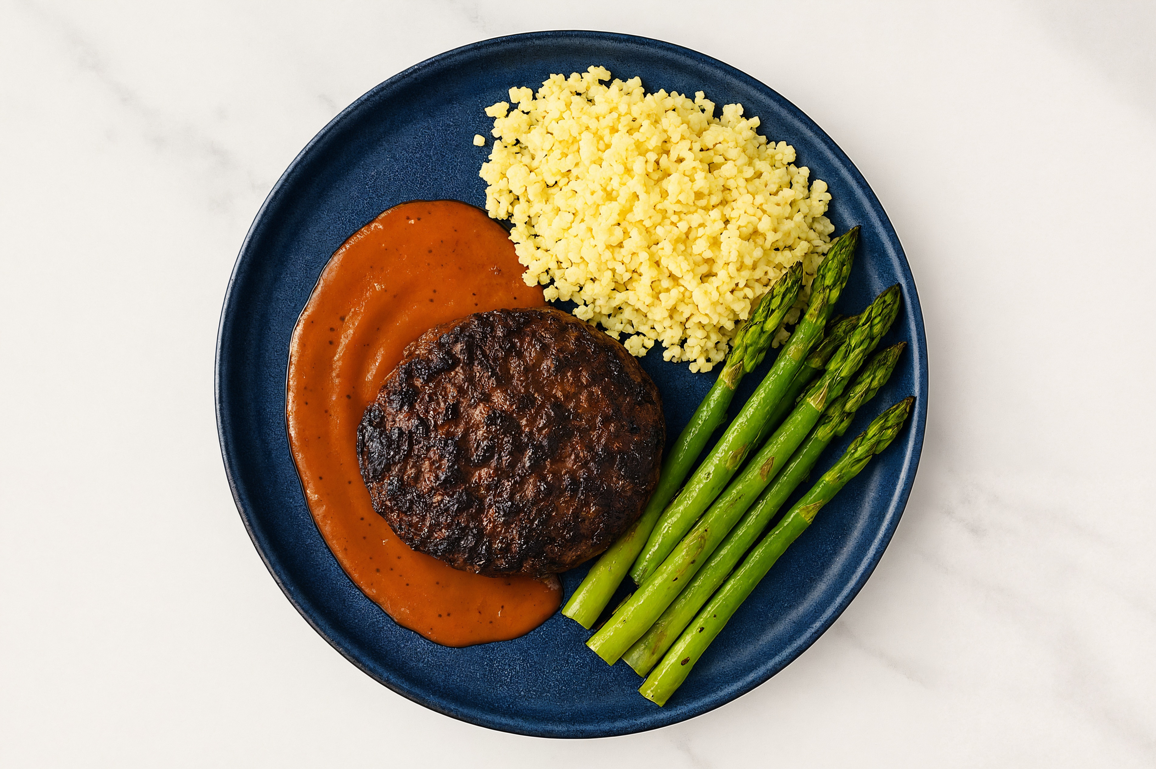 Smoky Brisket Burgers with Couscous + Asparagus