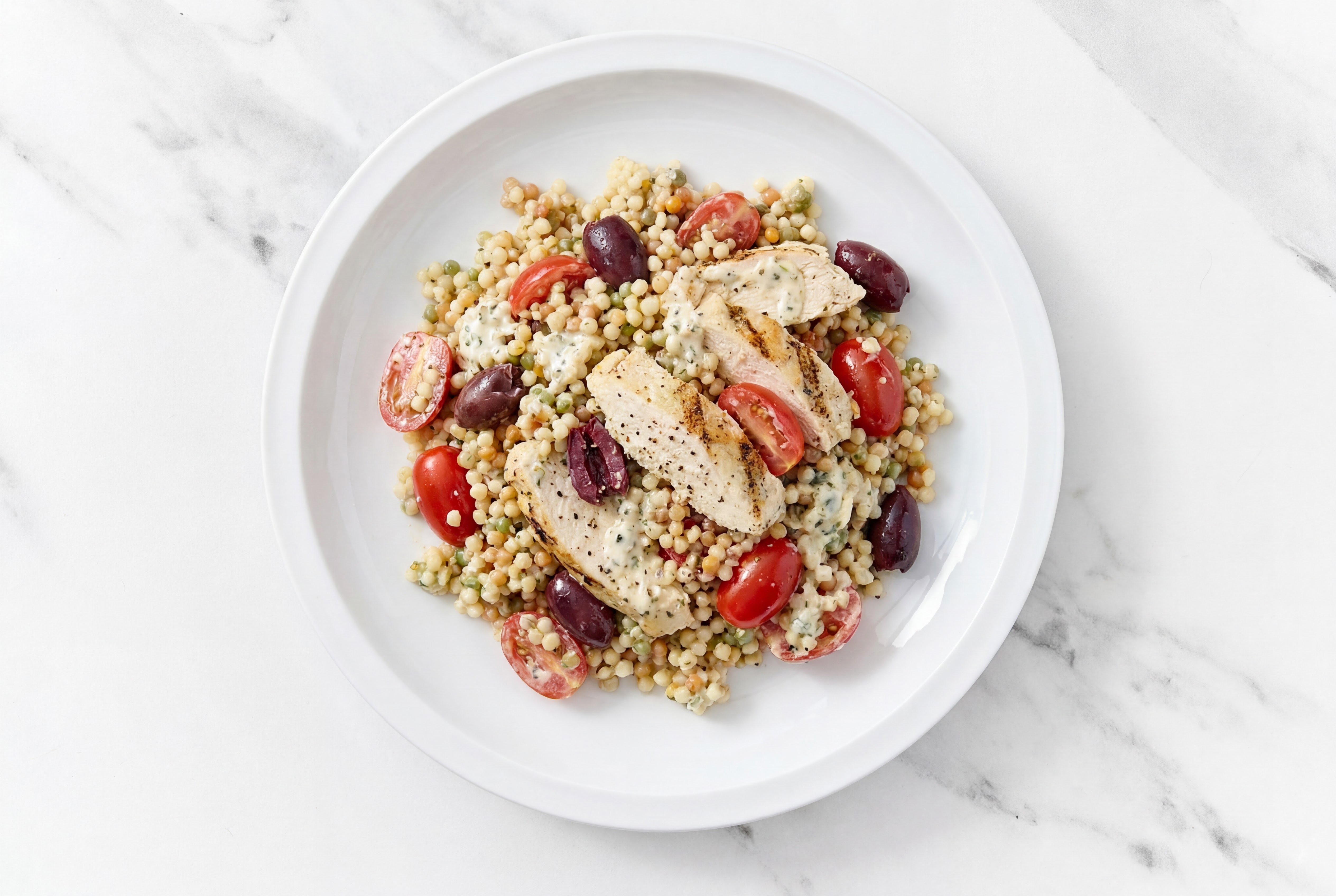 Creamy Garlic Chicken Couscous Pasta Salad