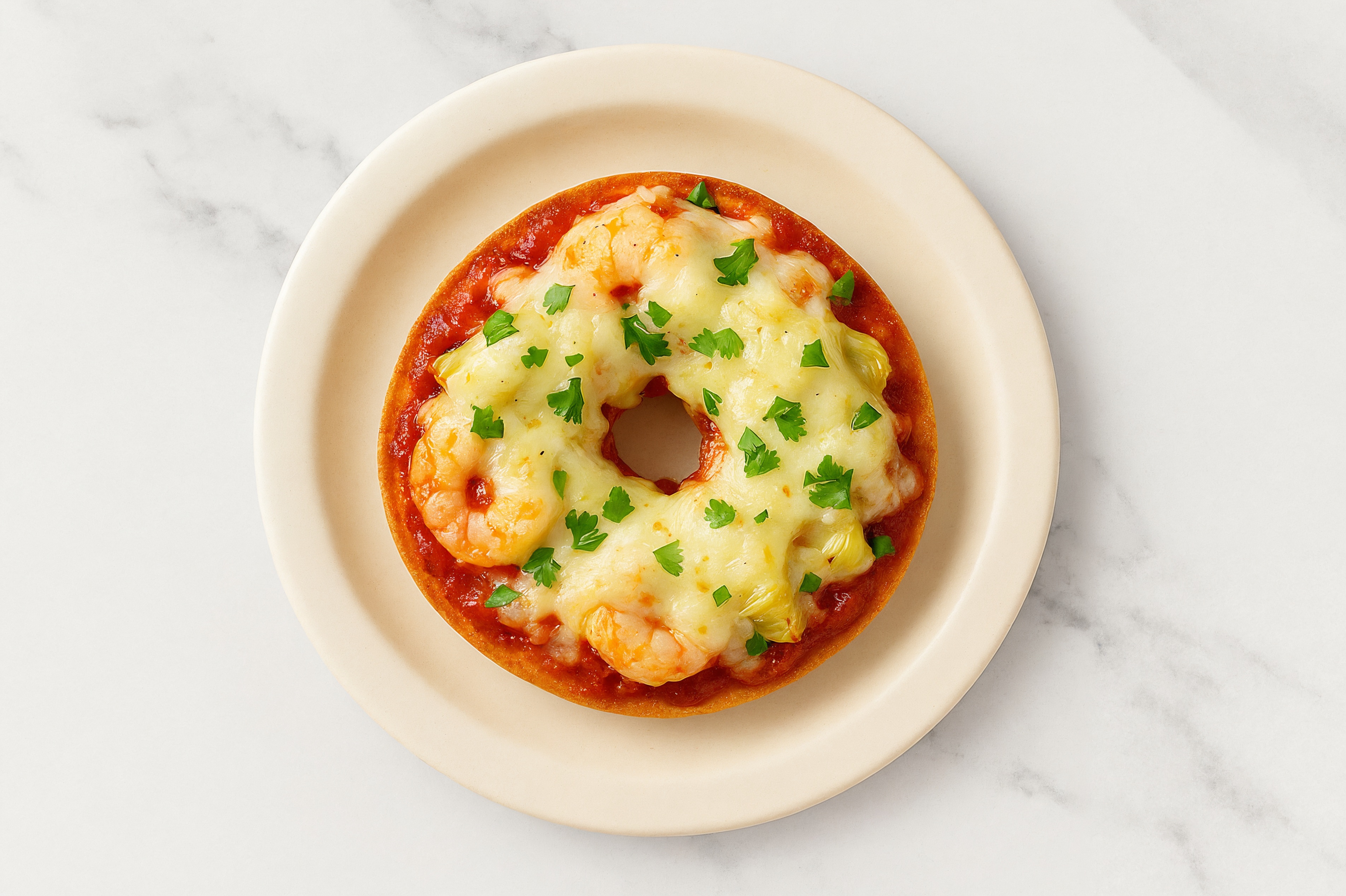 Classic Gulf Shrimp + Artichoke Pizza Gluten-Free Plain Bagels with Parsley