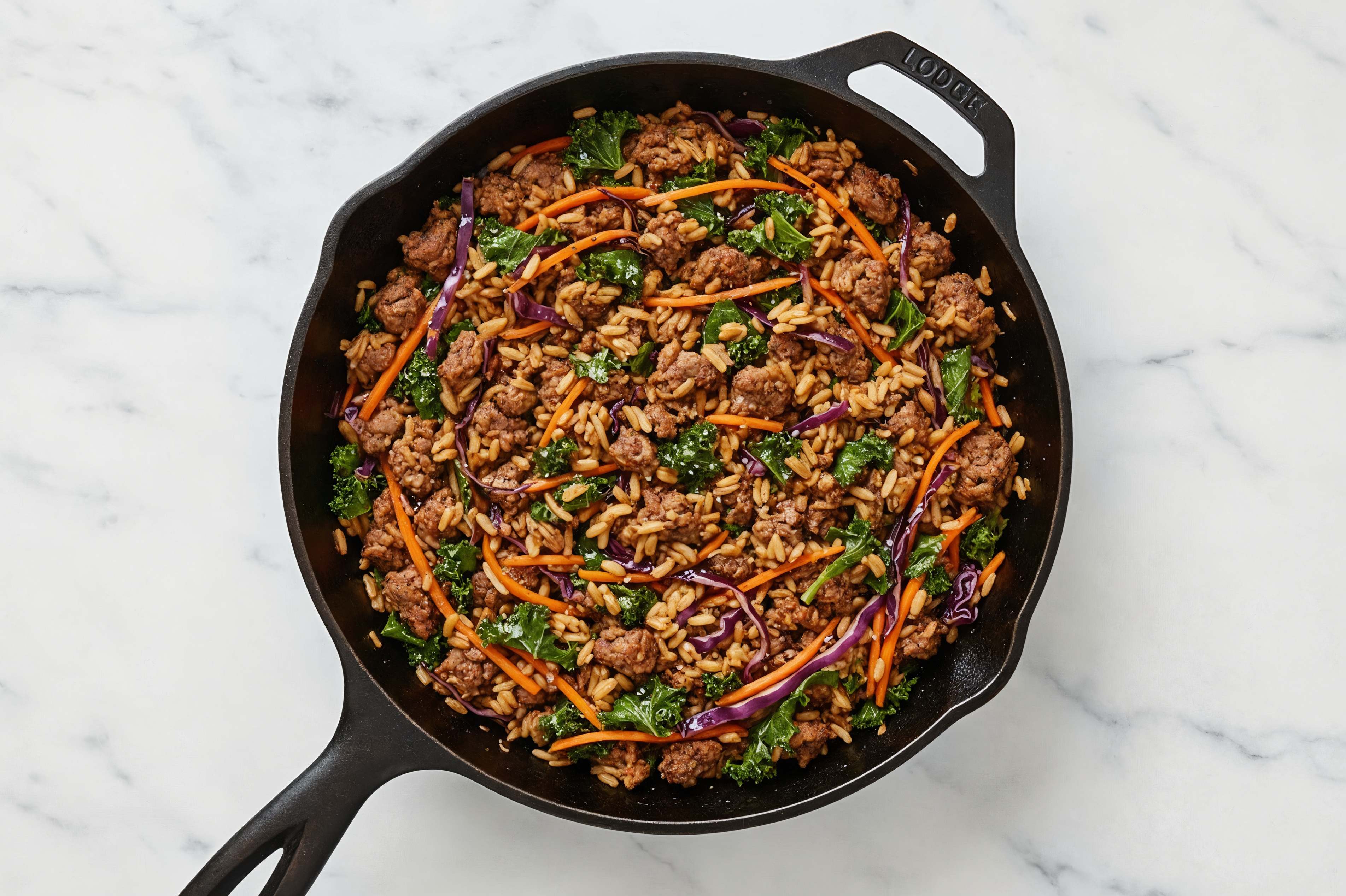 Herby Teriyaki Rainbow Veggie + Ground Beef Patties Stir-Fry