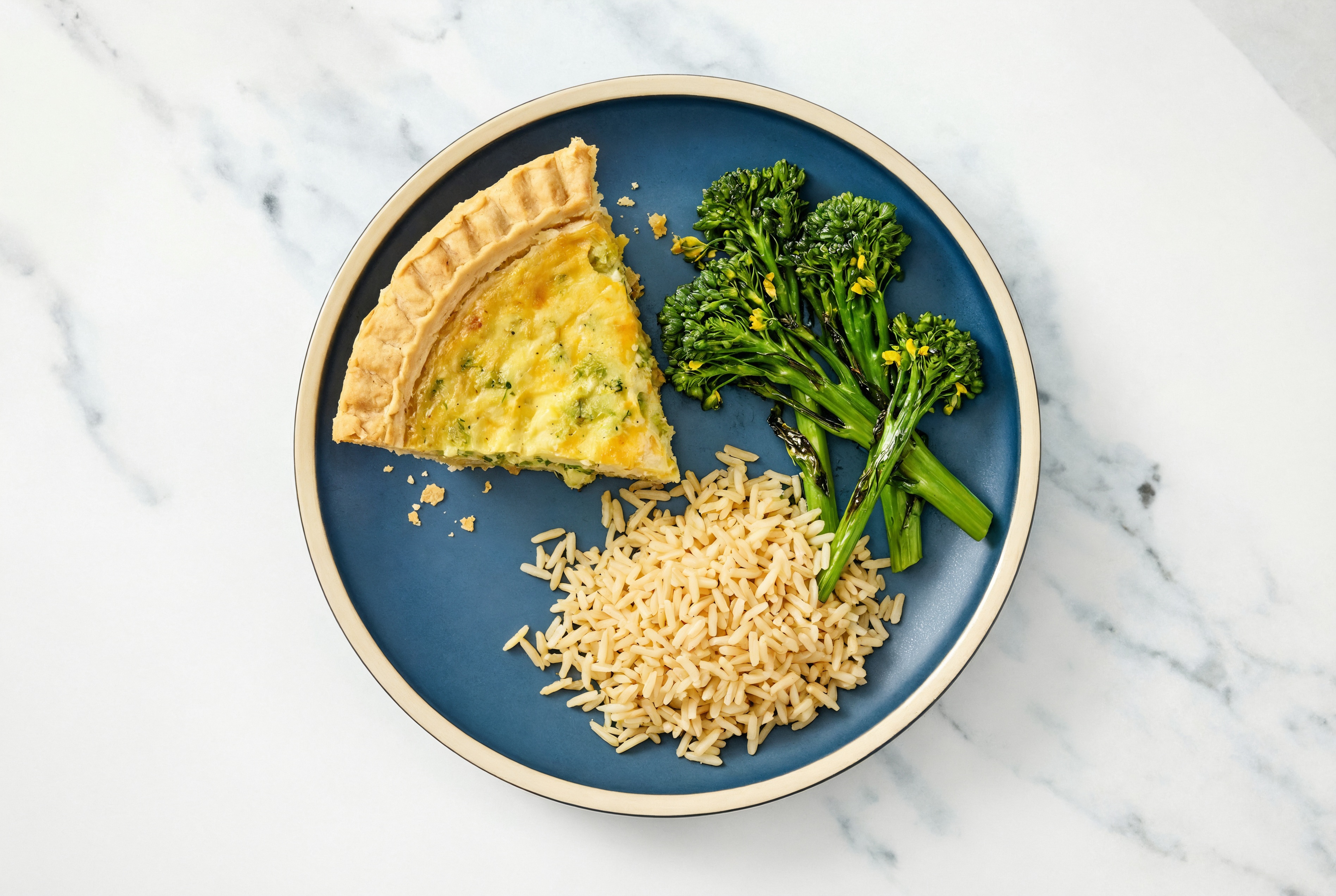 Broccoli & Cheddar Quiche with Baby Broccoli & Bone Broth Rice