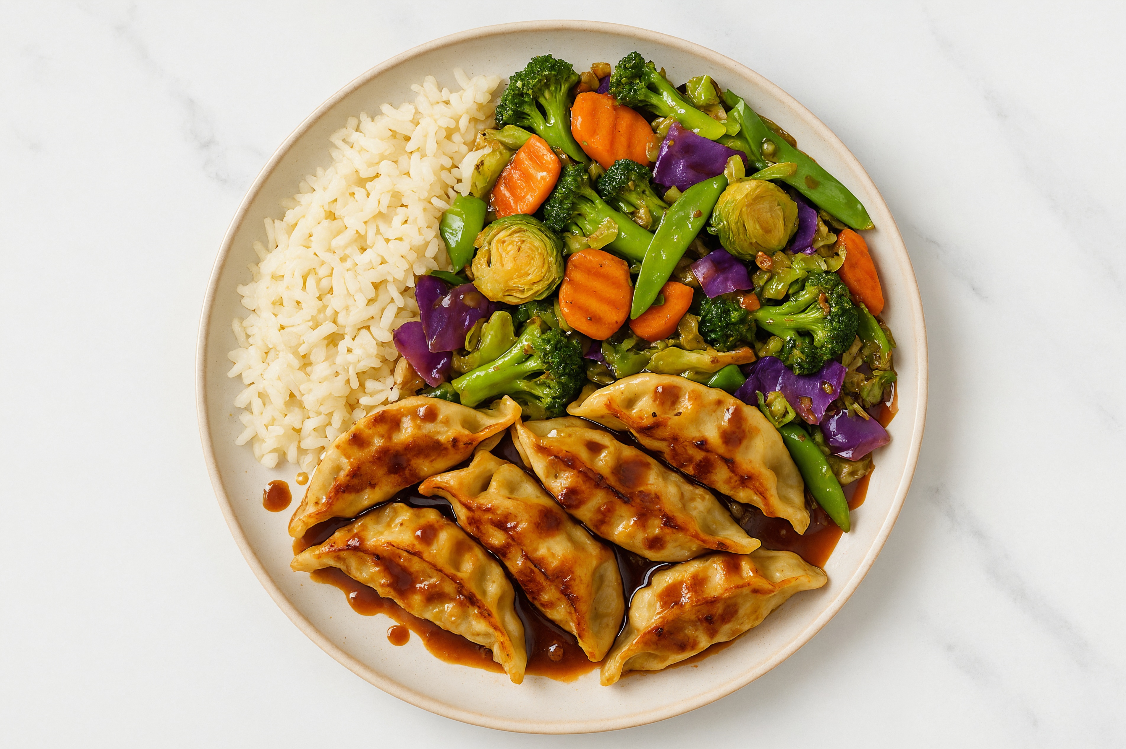 Teriyaki Veggie + Fried Dumpling Rice Bowl