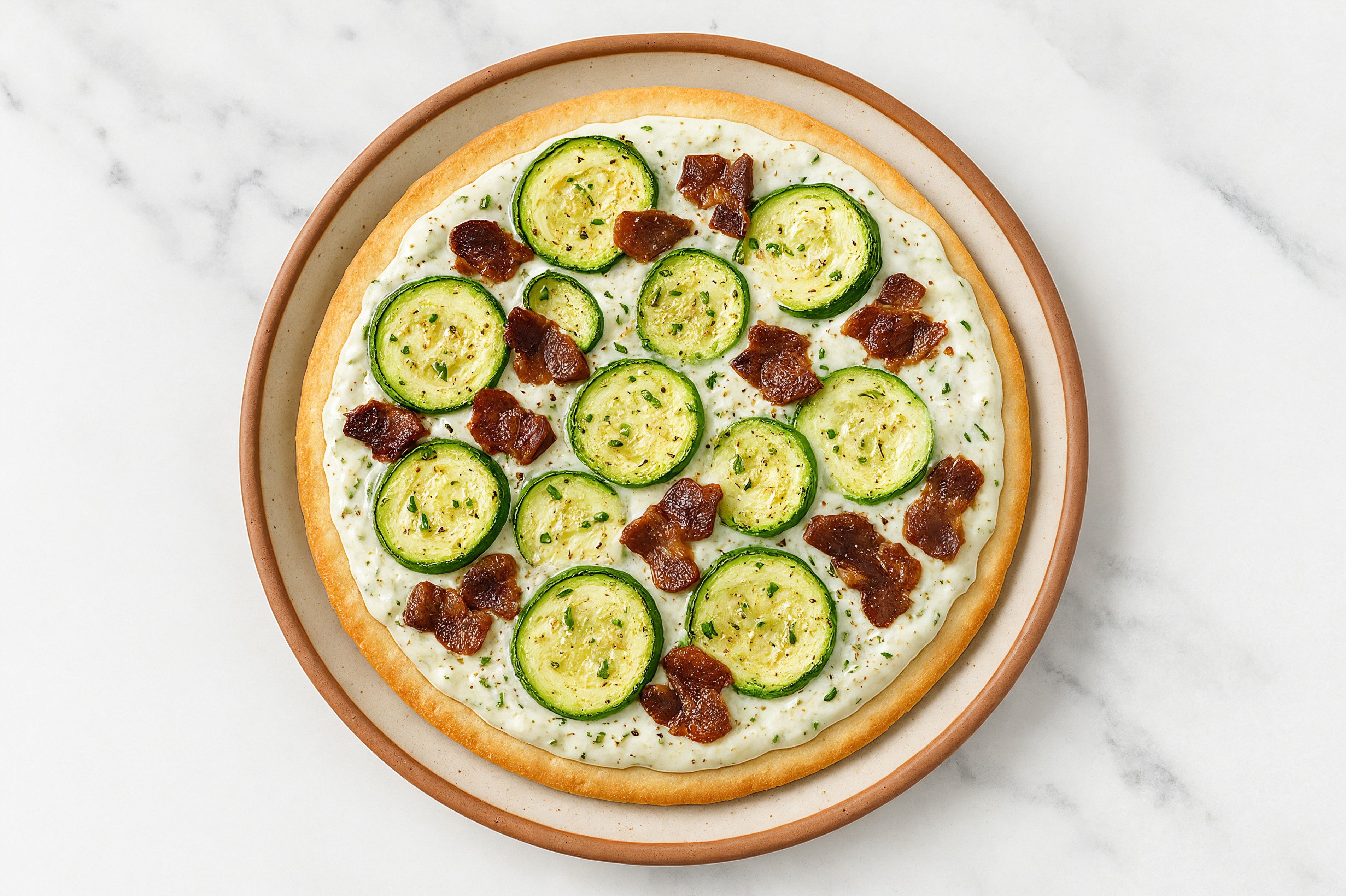 Herby Tzatziki Zucchini + Vegan Bacon Flatbread