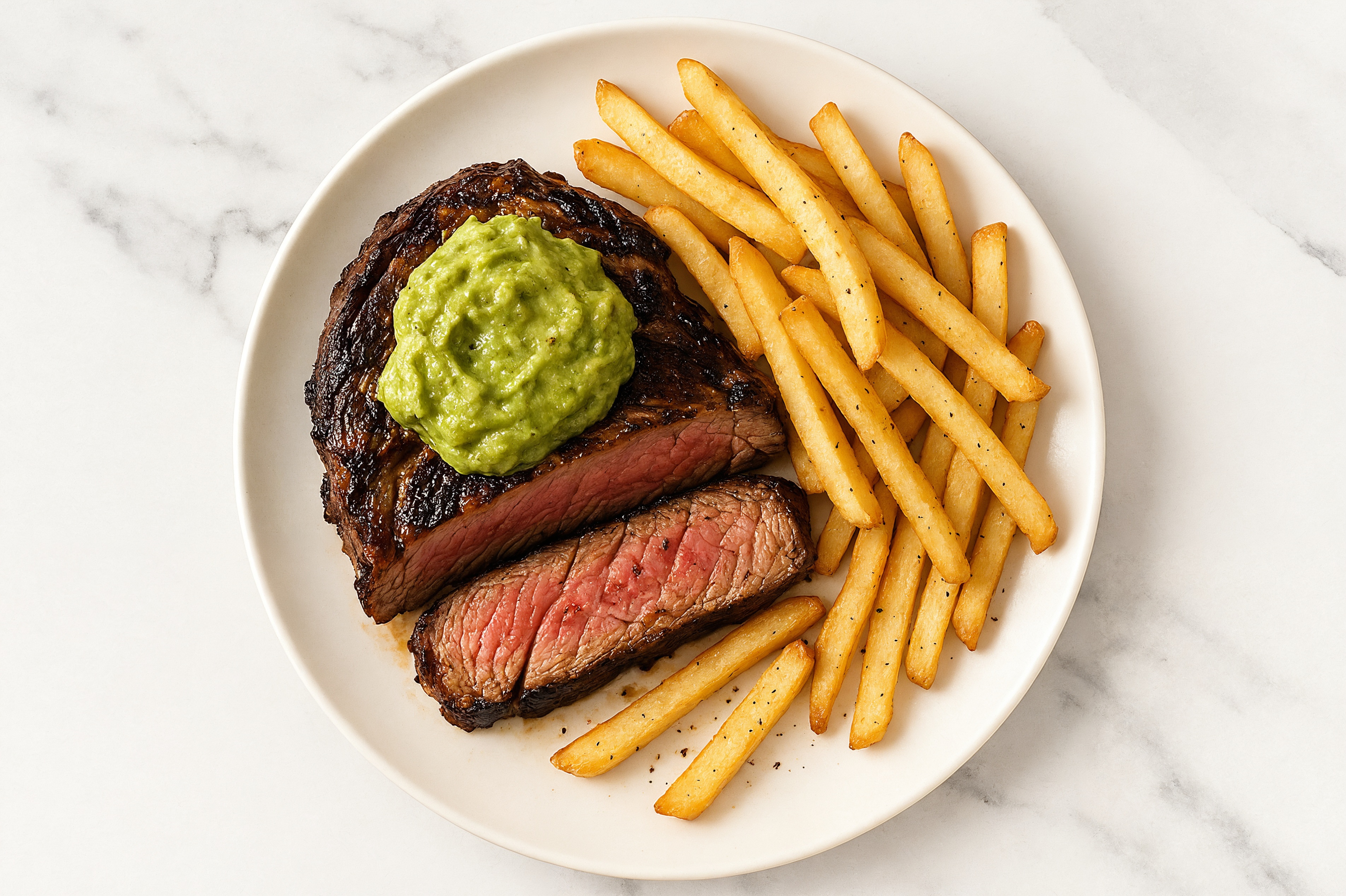 Seared Wagyu Ribeye Steak with Oven Fries + Guacamole