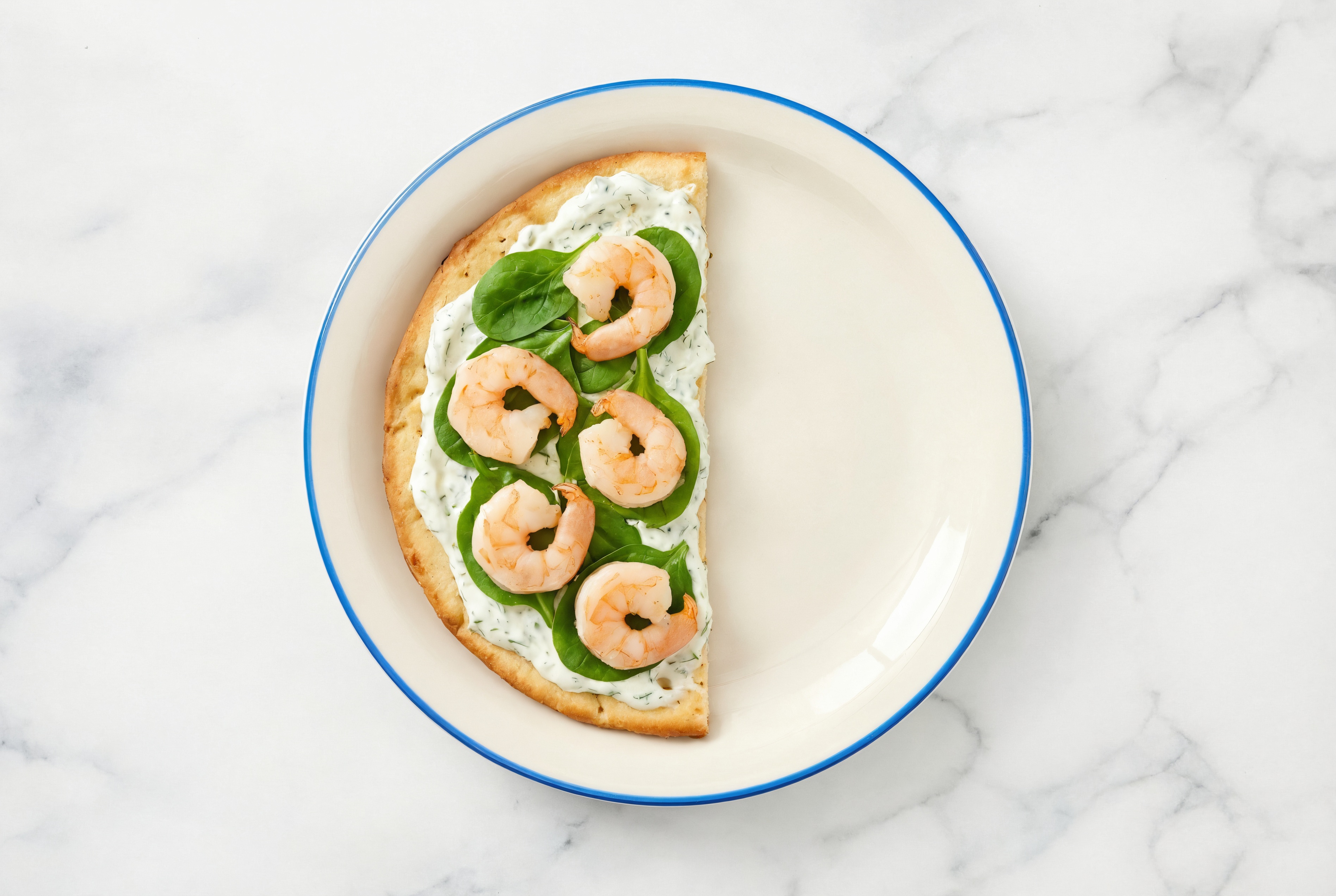 Hearty Mediterranean Inspired Medium Cooked Shrimp Flatbread