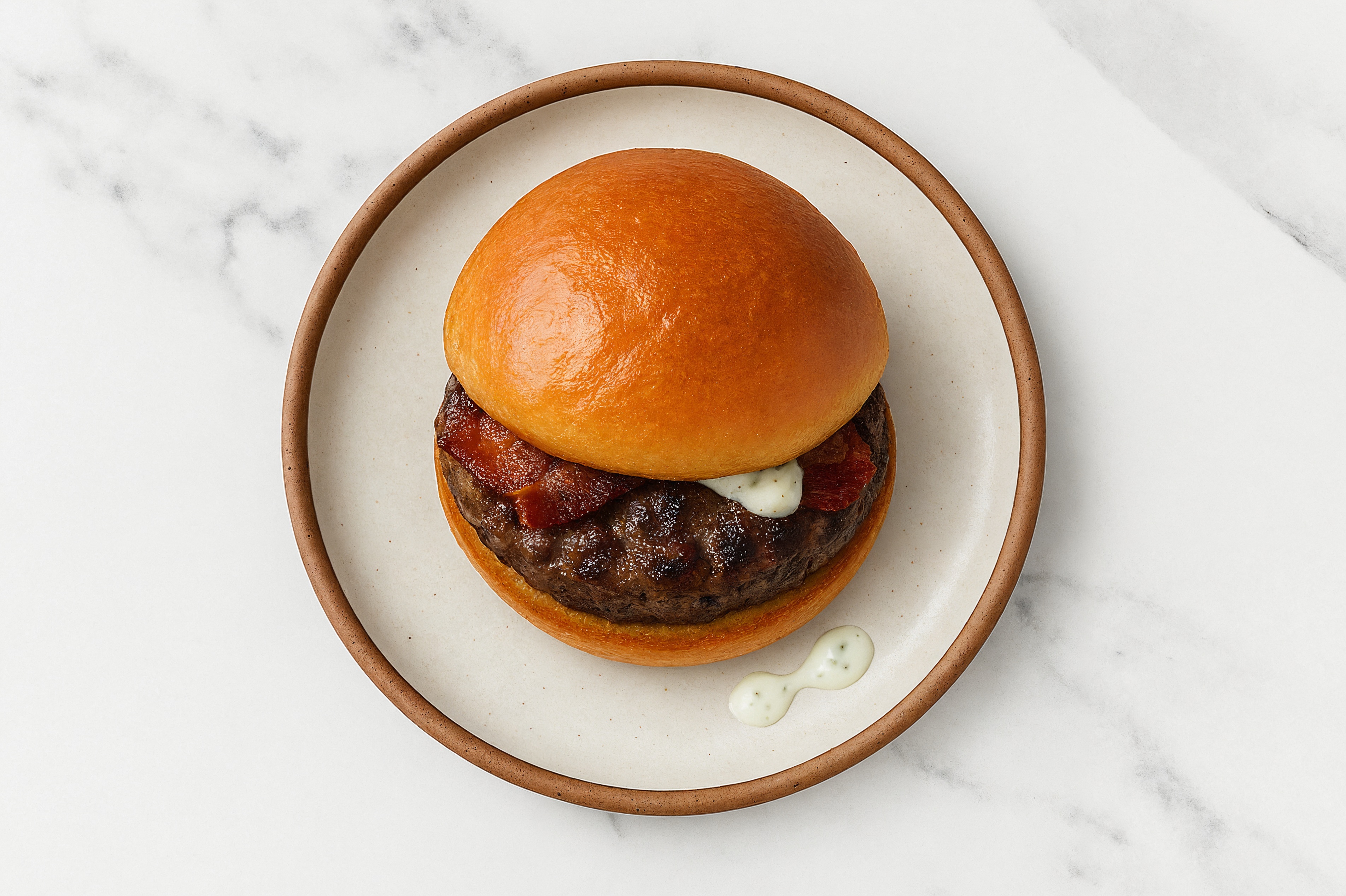 Lamb Burger on Brioche with Tzatziki & Turkey Bacon