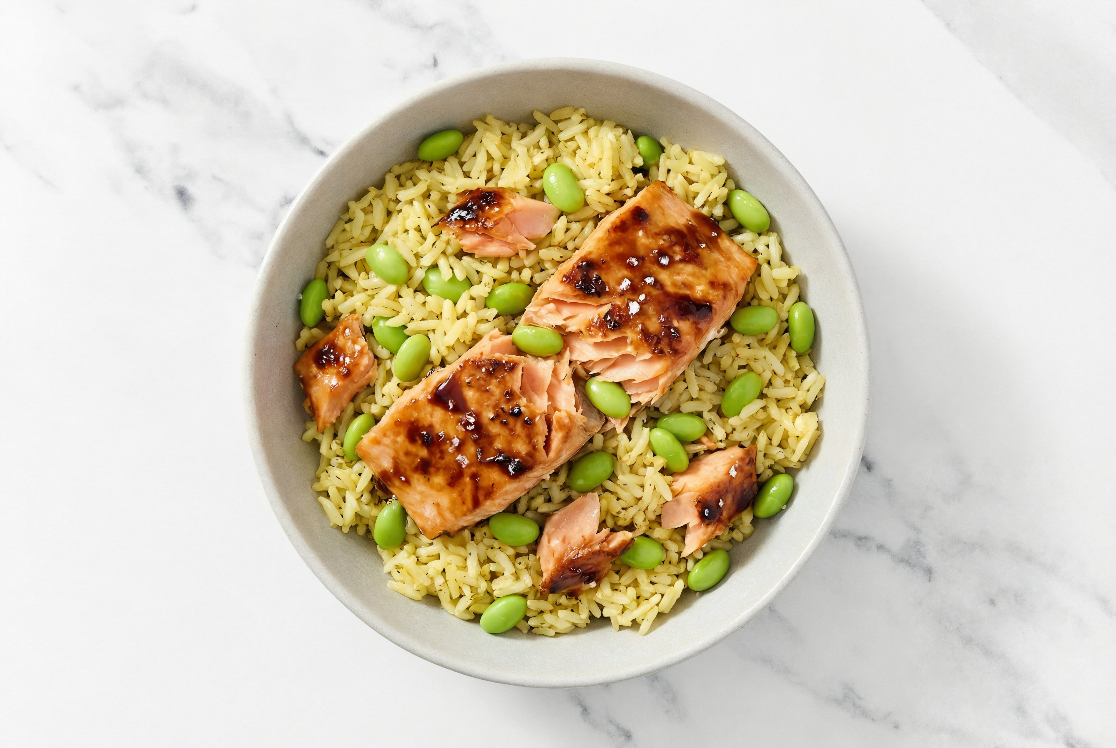 BBQ Glazed Salmon + Edamame Grain Bowl