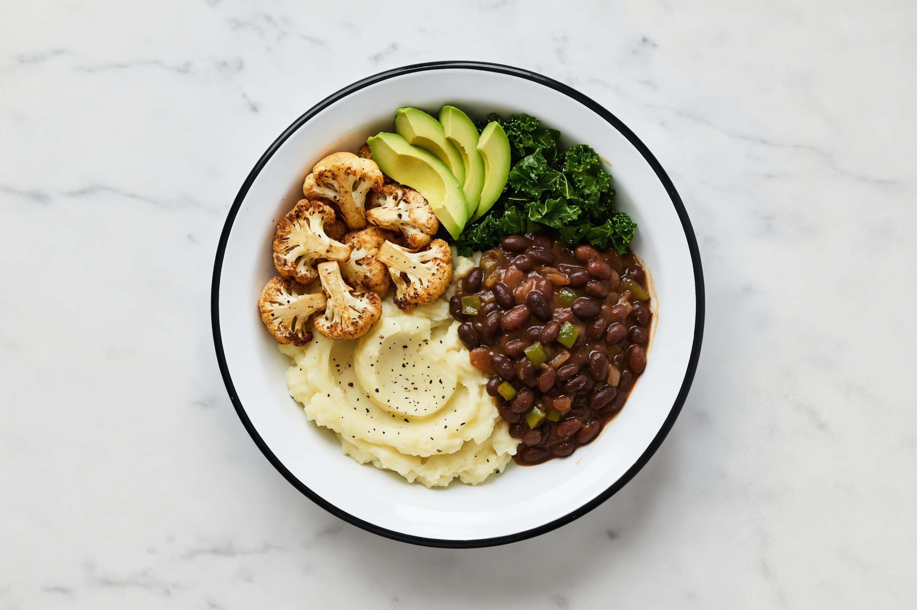 Black Beans, Kale + Roasted Seasoned Cauliflower Mashed Microwave-Ready Russet Potato Bowl