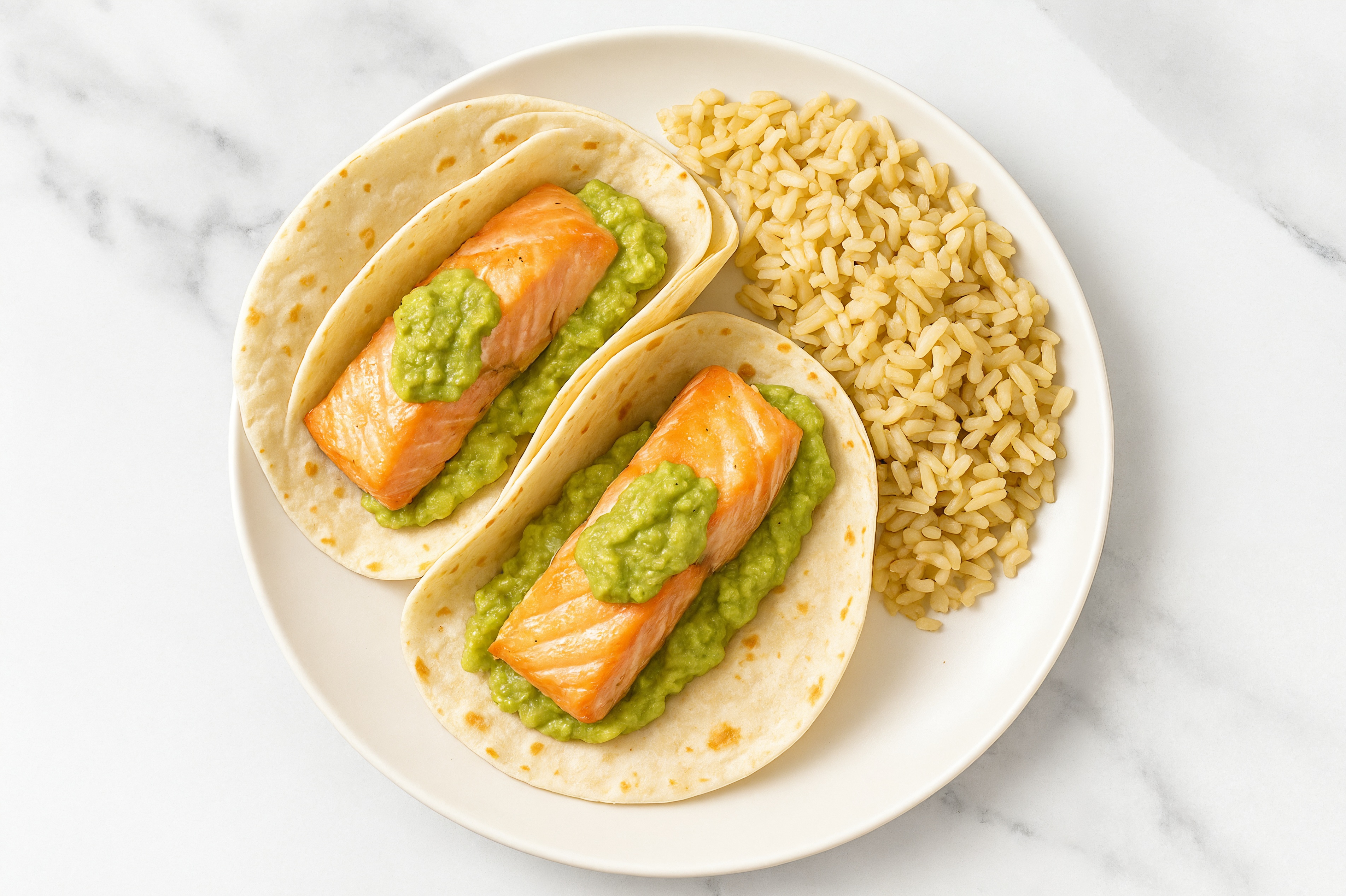 Salmon Tacos with Guacamole + Brown Rice