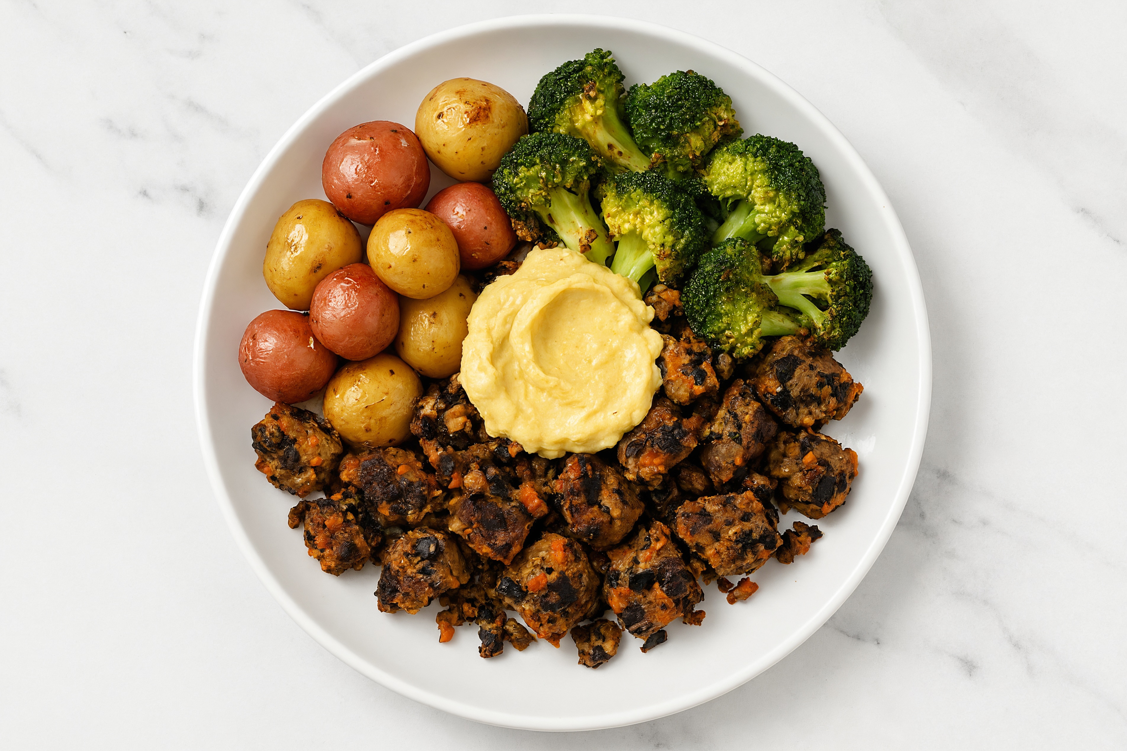 Herby Garlicky Lemon Garlic Hummus Black Bean Burger Bowl