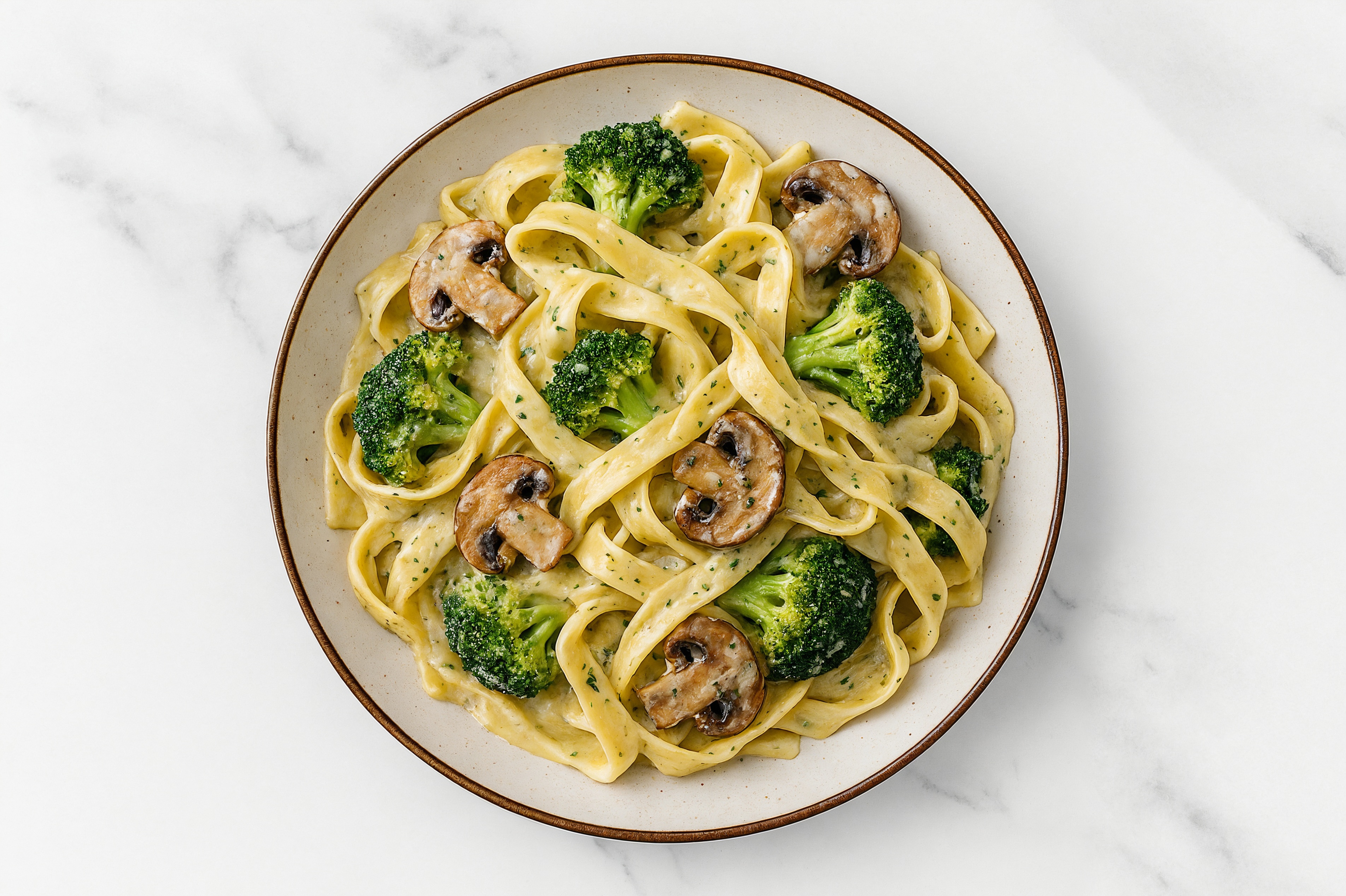 Herby Broccoli + Mushroom Tagliatelle Herb Cream
