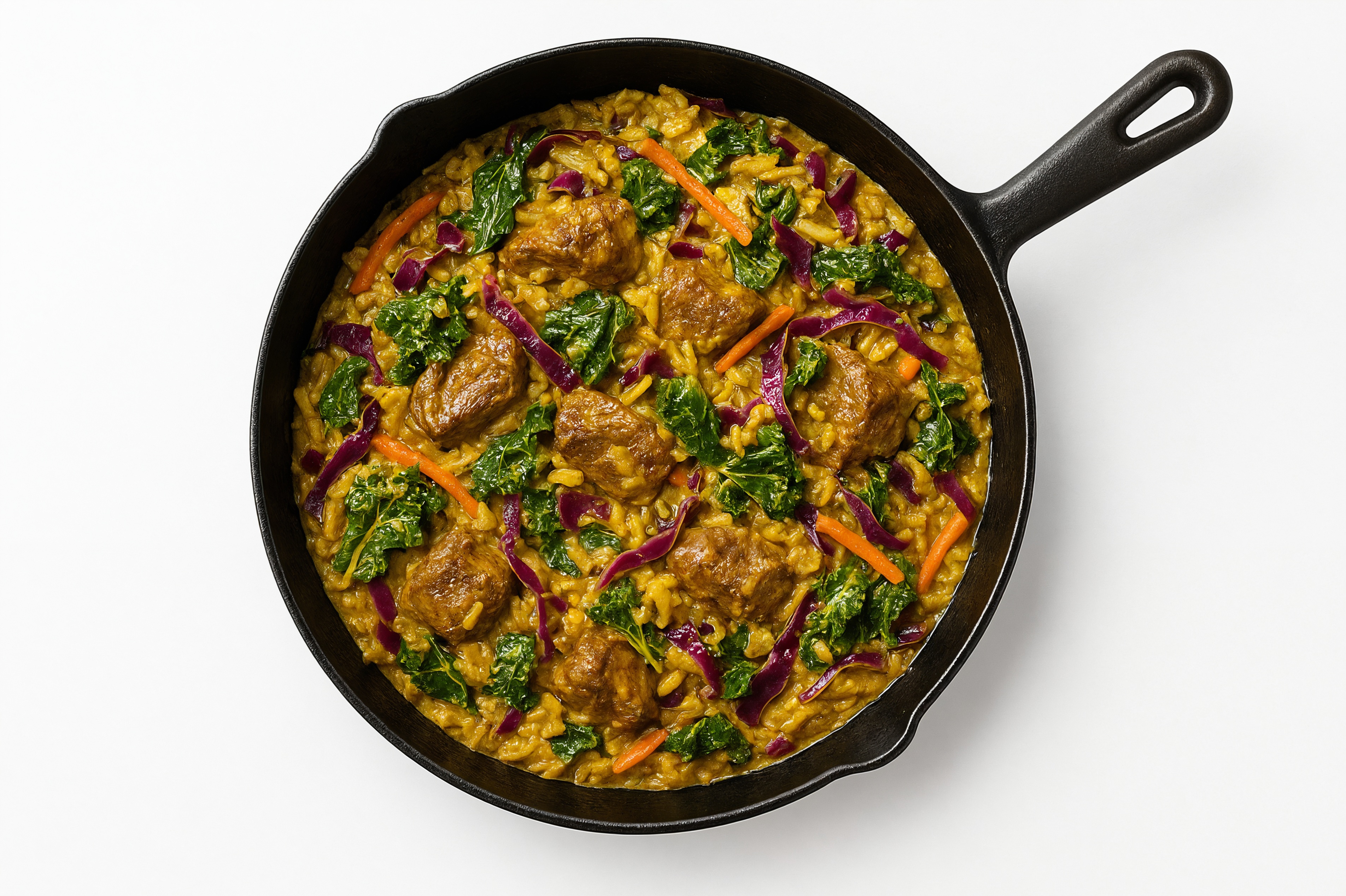 Curry Rainbow Veggie + Lamb Stir-Fry with Seasoned Jasmine Rice