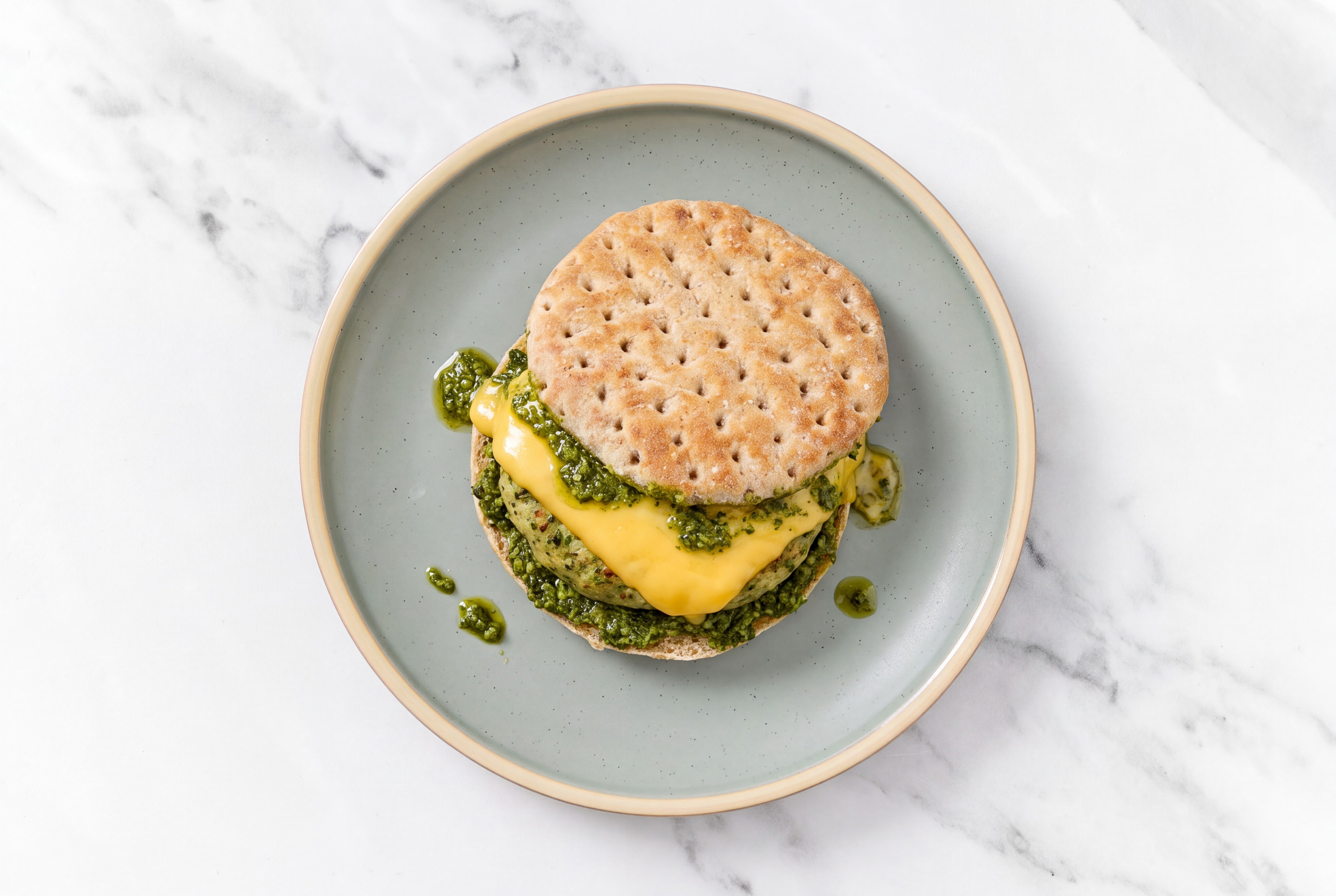 Garlic Turkey Burger on Multigrain with Spinach Pesto & American