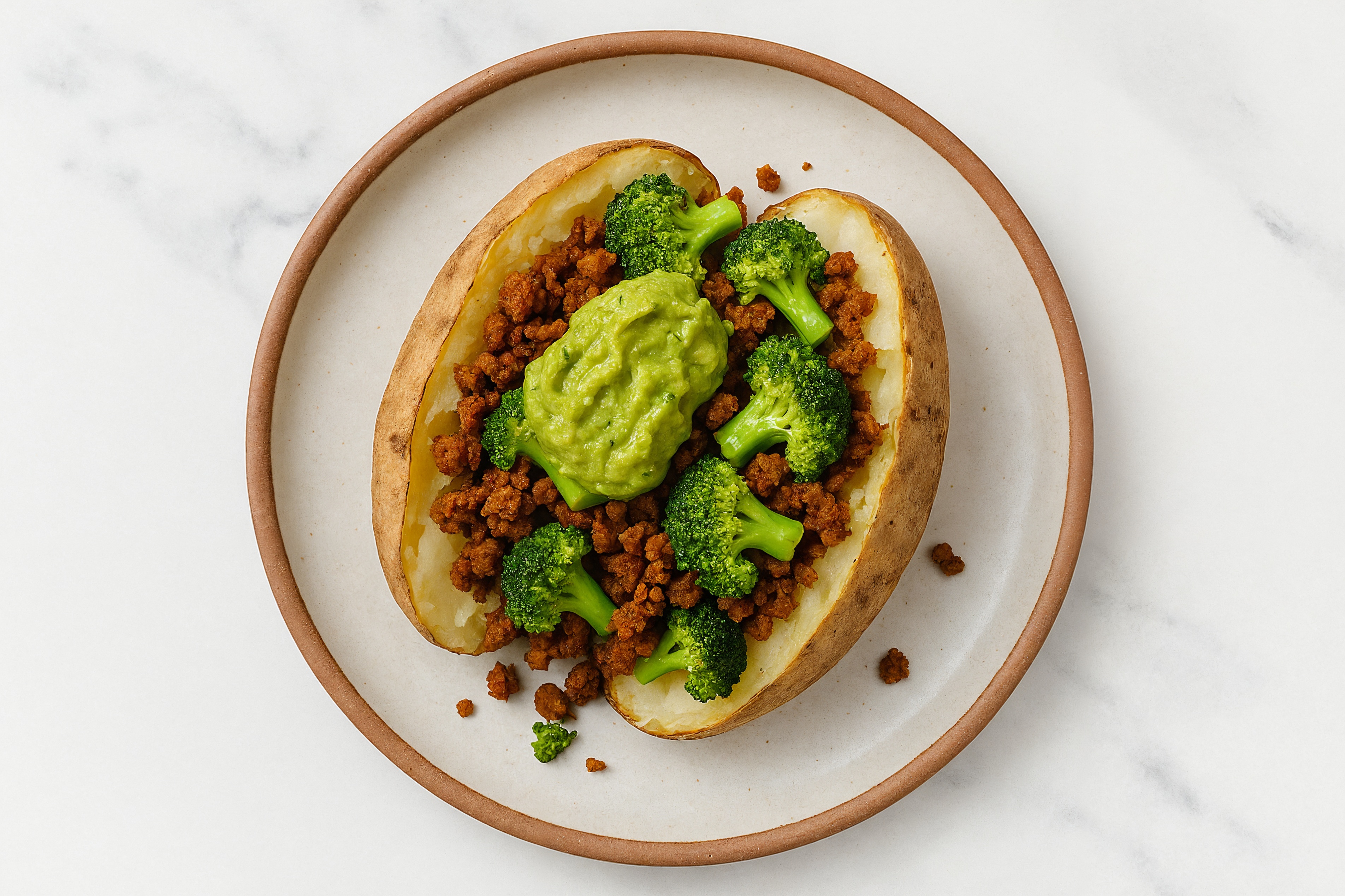 Herby Plant-Based Chorizo + Guac Stuffed Microwave-Ready Russet Potato