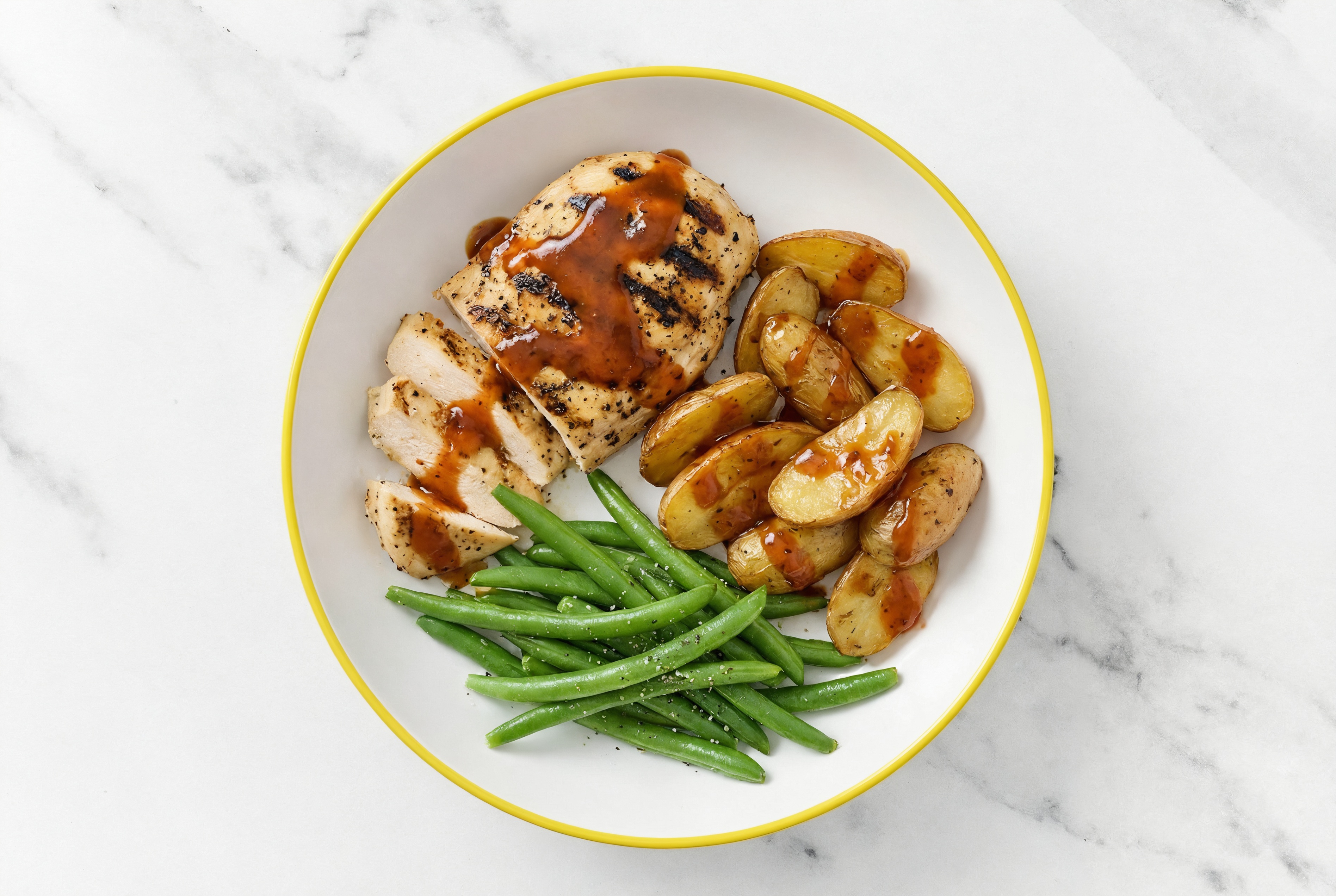 Grilled Seasoned Chicken Breast with Hickory Potatoes + Organic Green Beans