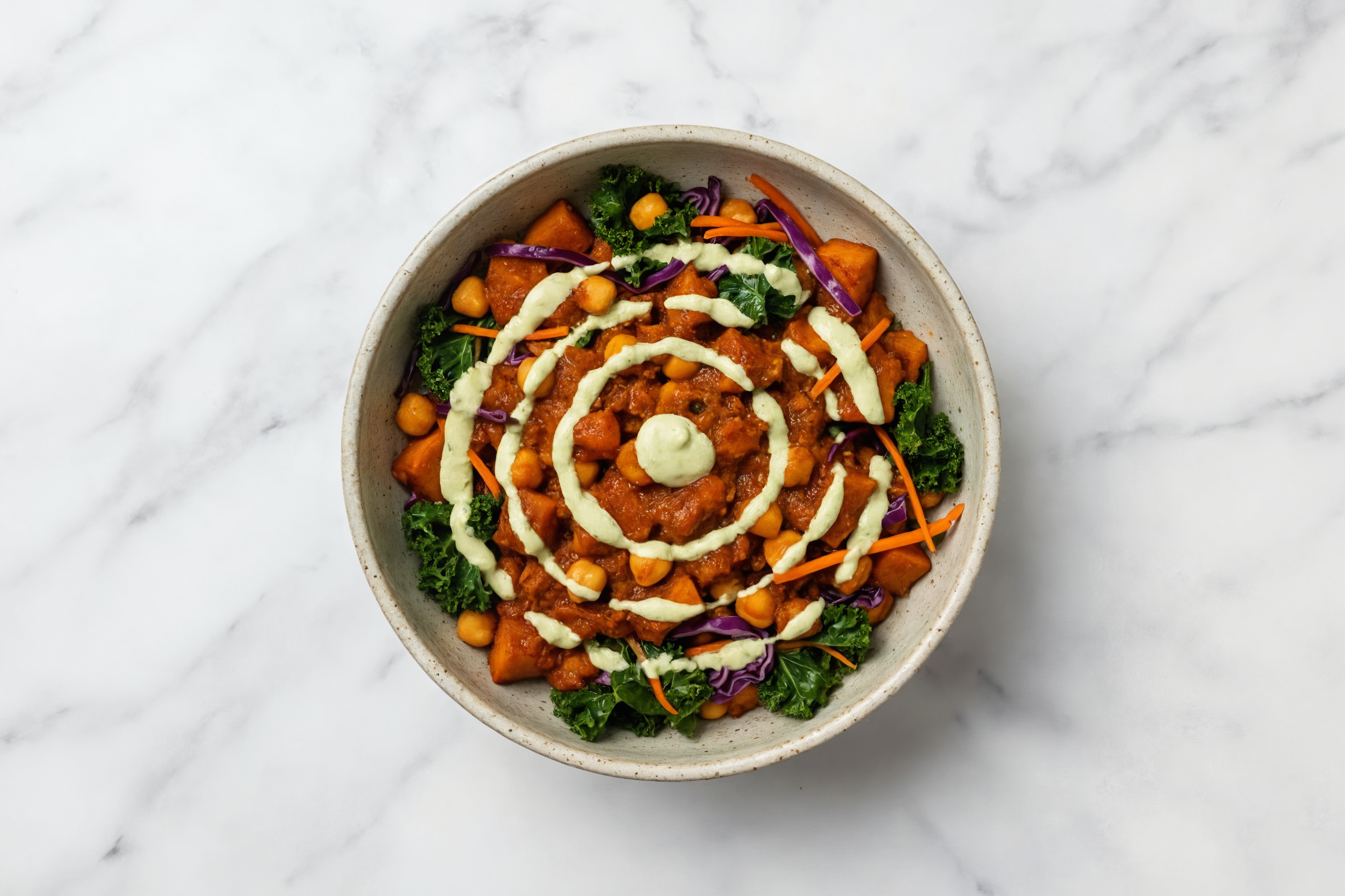 Sweet Potato Chickpea Vindaloo + Jalapeño Rainbow Veggies