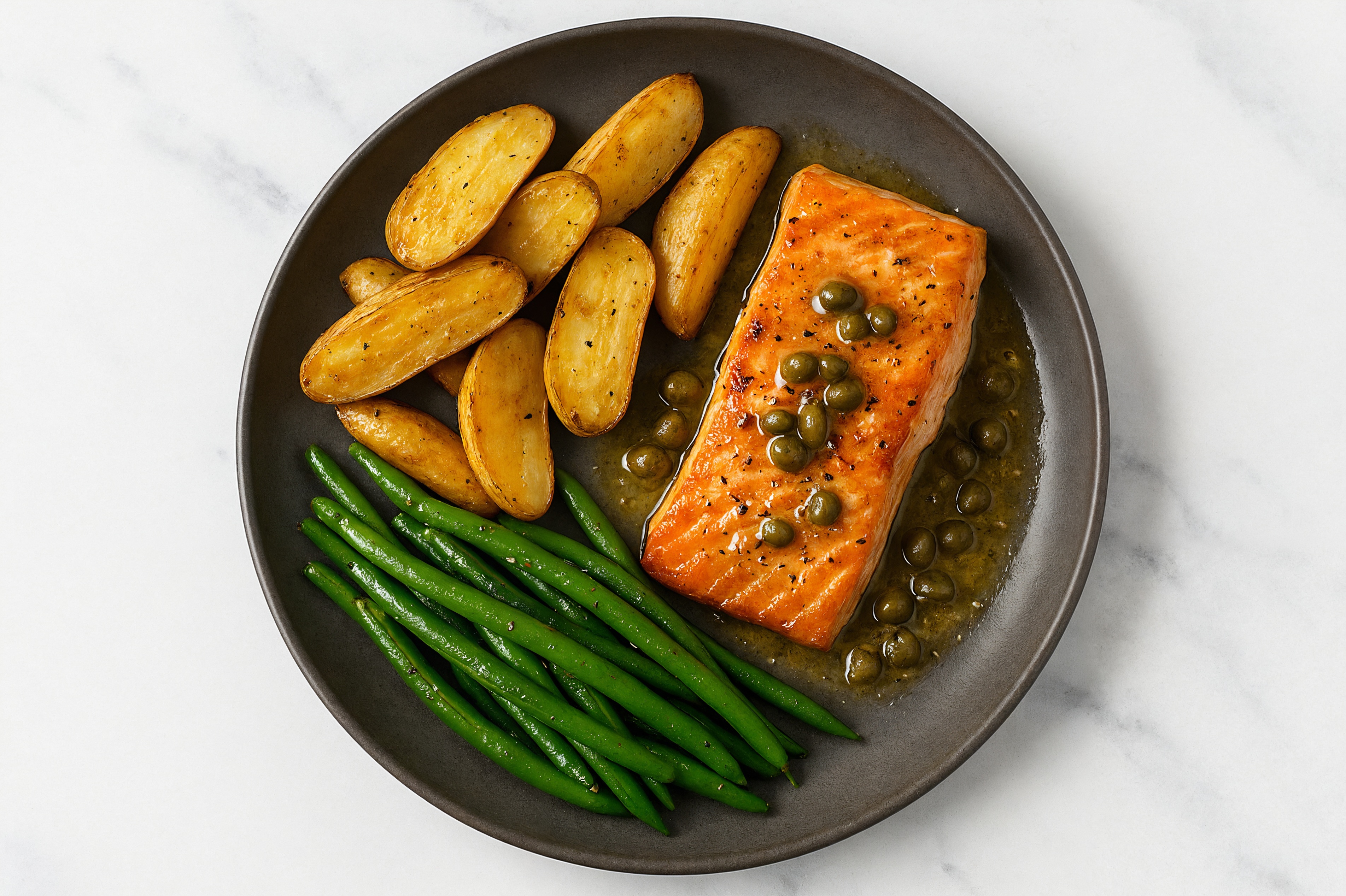 Caper-Slow Churned Pasture Butter Salmon with Fingerling Potatoes & Green Beans