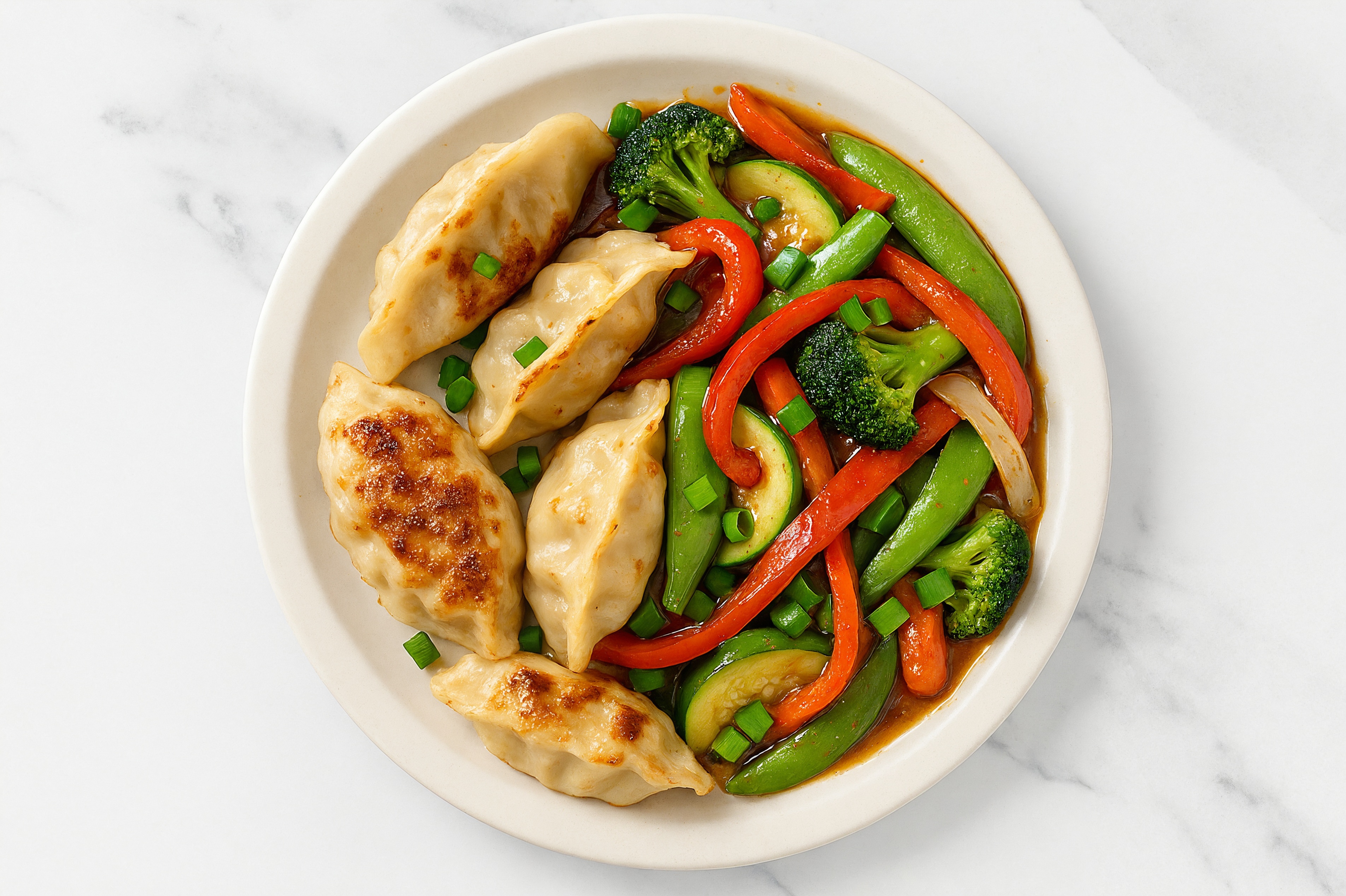 Sesame Chicken Potstickers + Sweet n' Sour Veggies