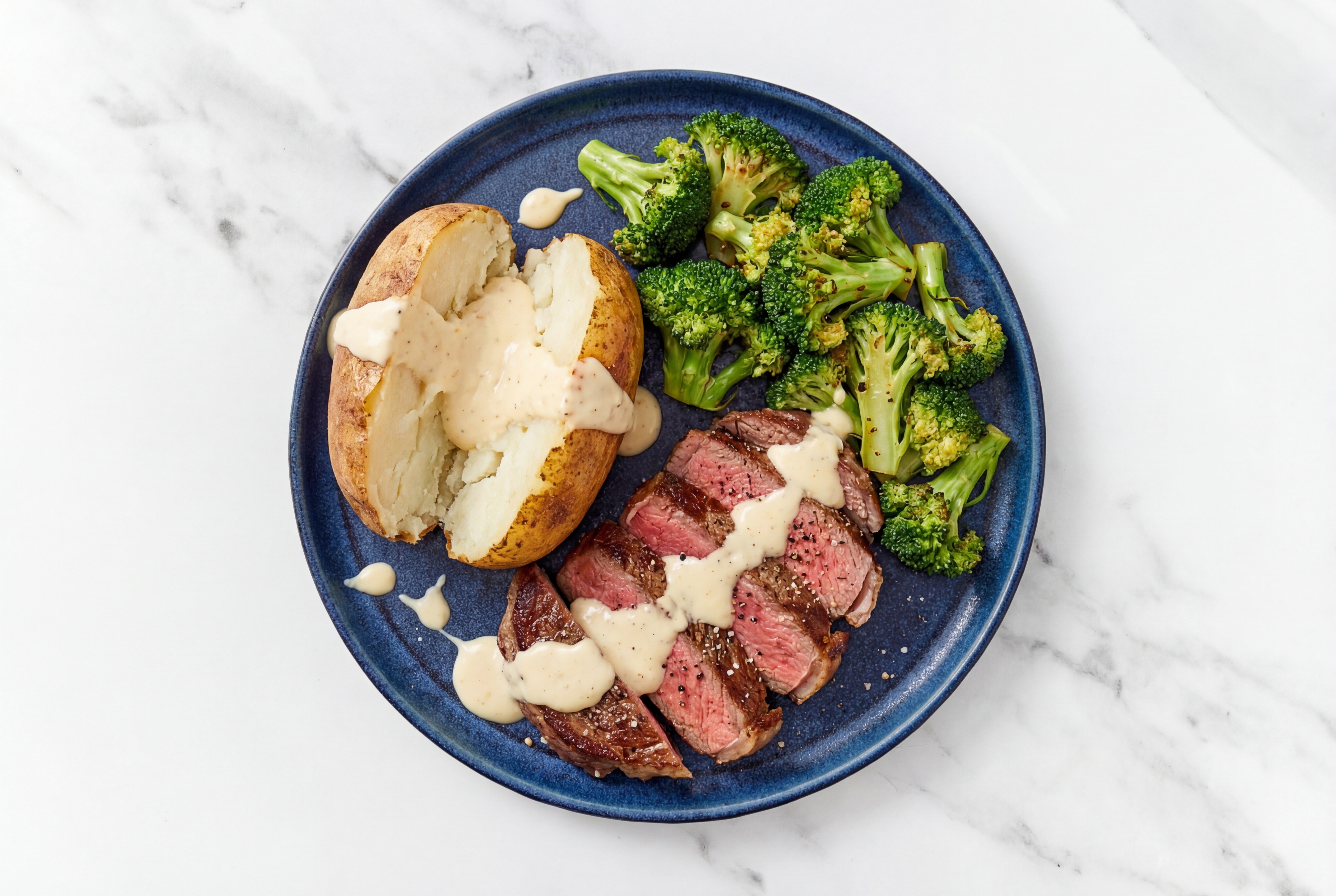 Ribeye with Broccoli Bunches + Creamy Horseradish