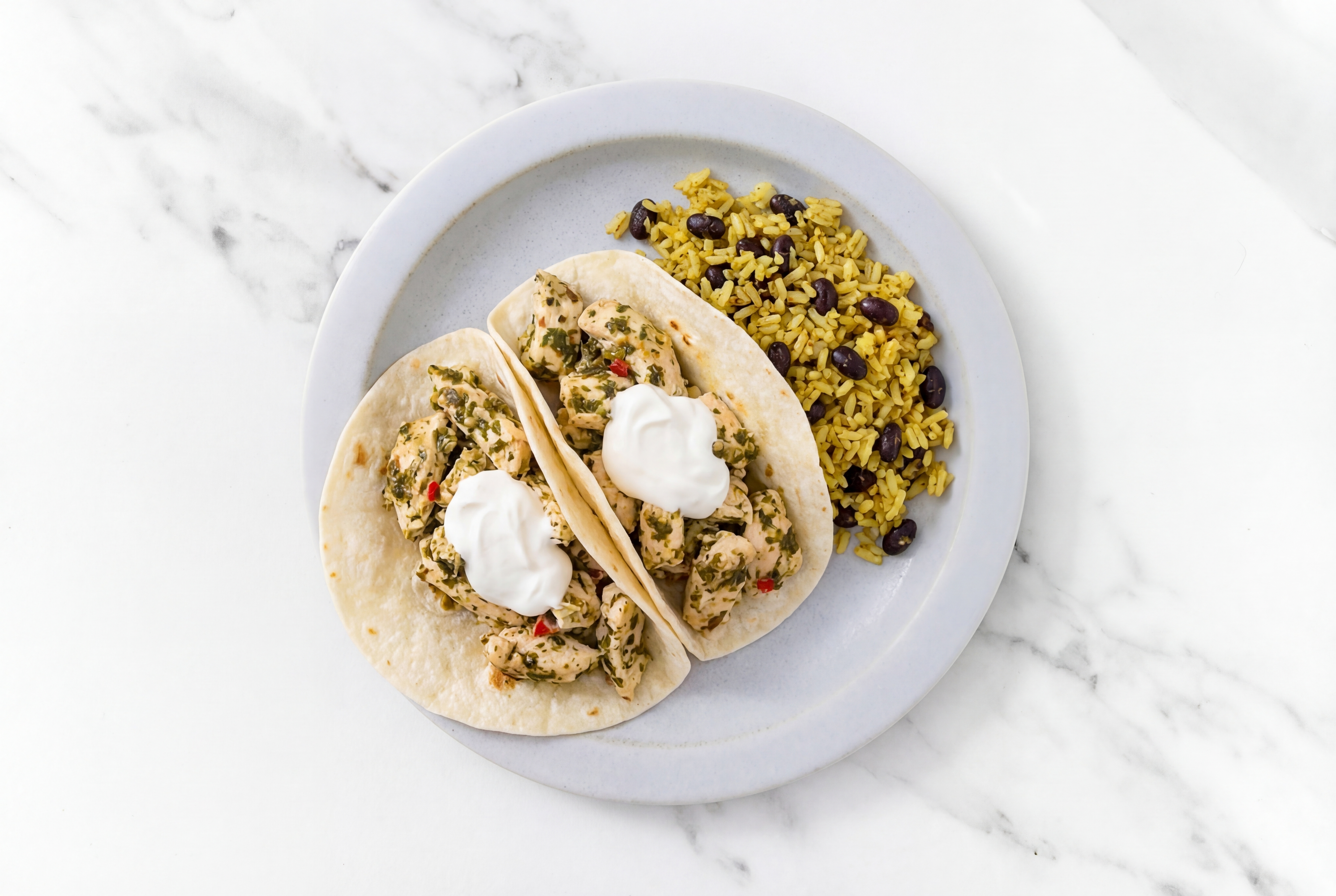  Cilantro Lime Chicken Tacos + Rice with Beans