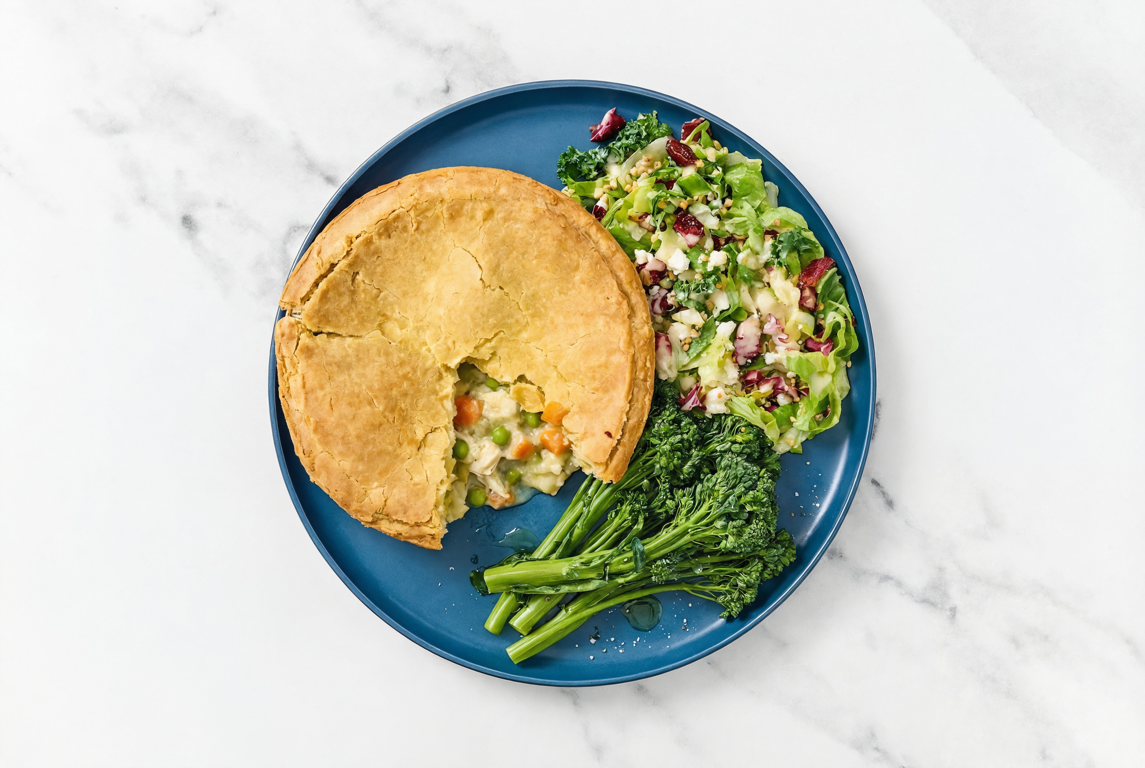 Chicken Pot Pie with Baby Broccoli & Honey Citrus Salad