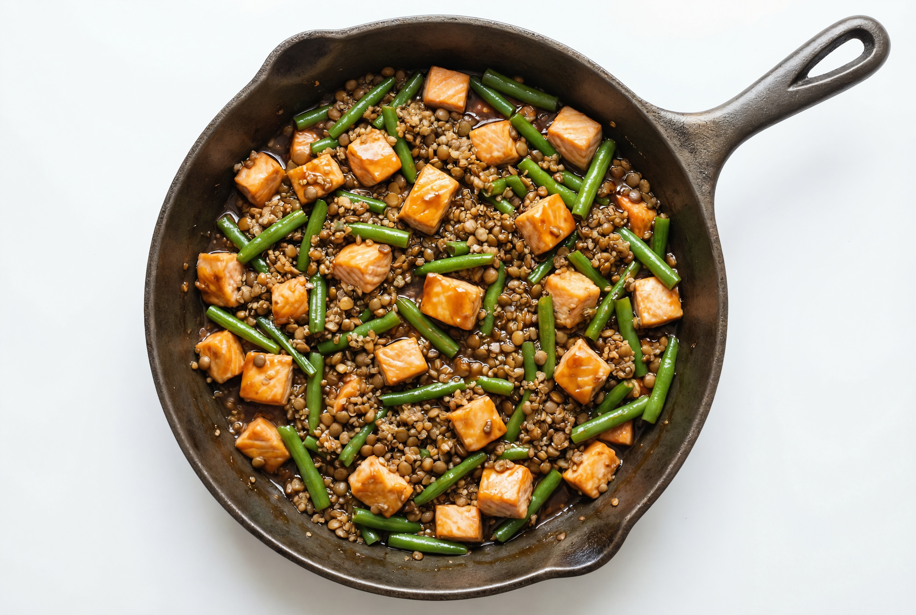 Teriyaki Salmon Stir-Fry with Green Beans over Quinoa