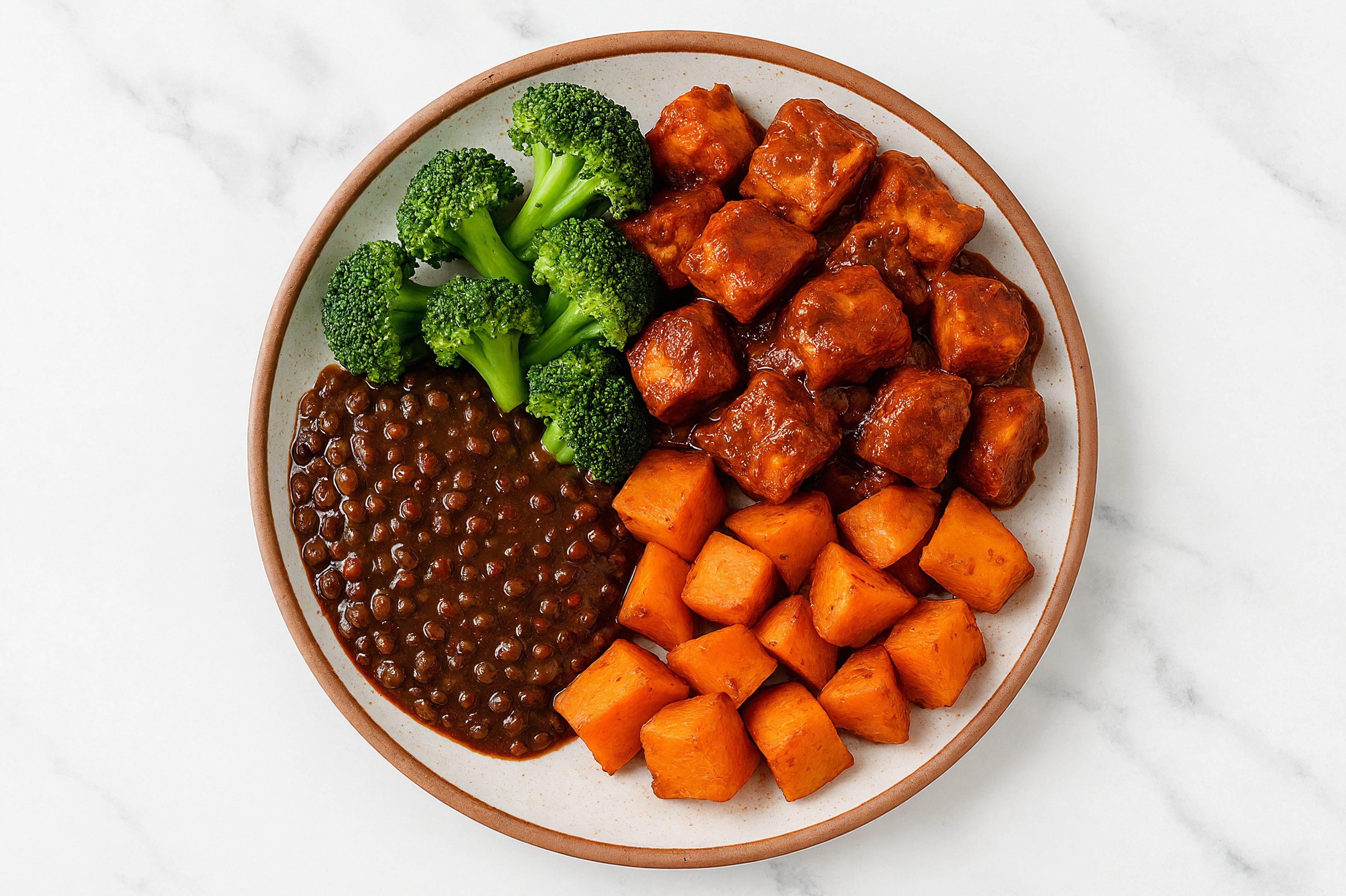 Saucy Indian Paneer + Black Lentil Dal Veggie Bowl with Broccoli Florets